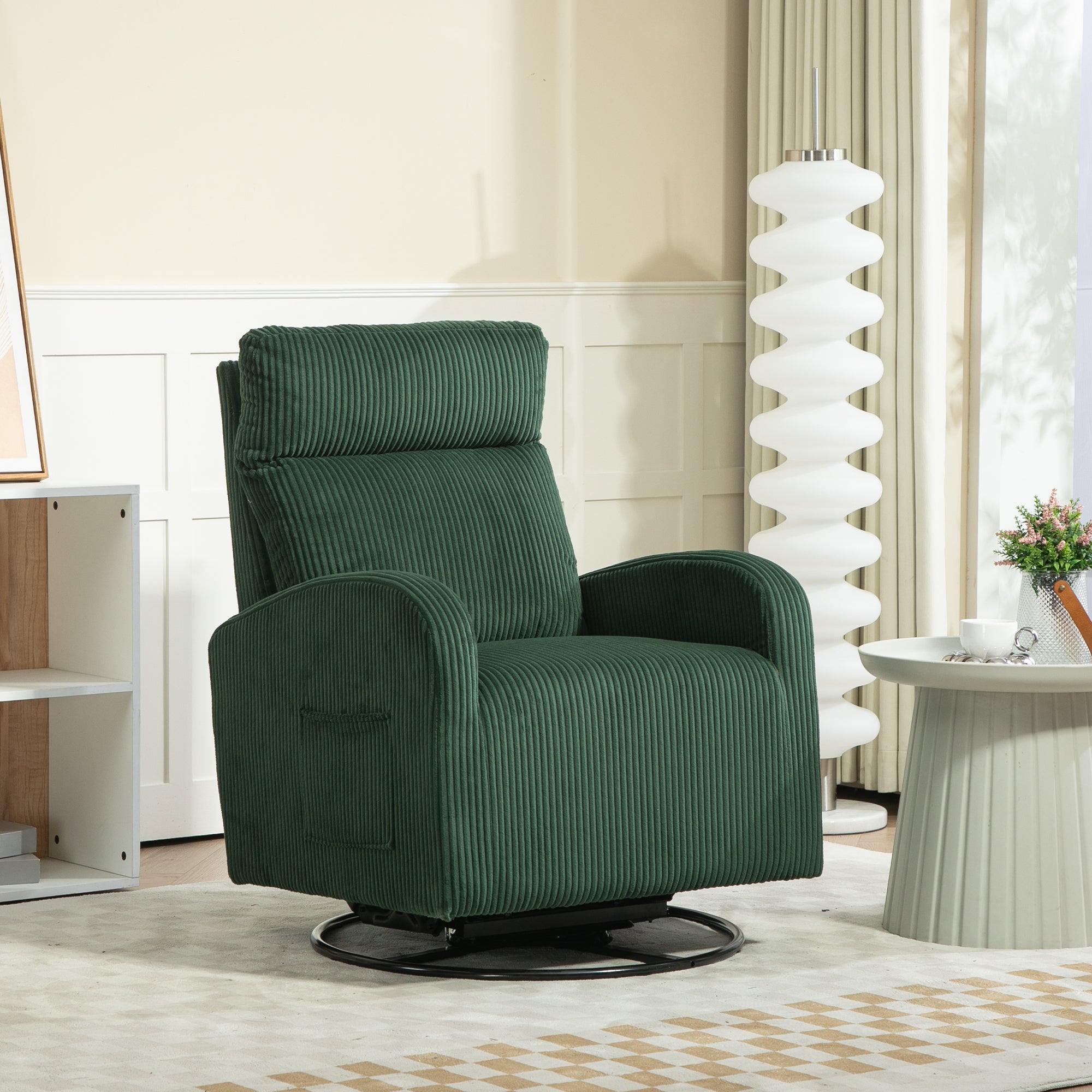 Dinosisco Swivel Glider Rocker for Nursery, Corduroy High Back Rocking Chair in Beige