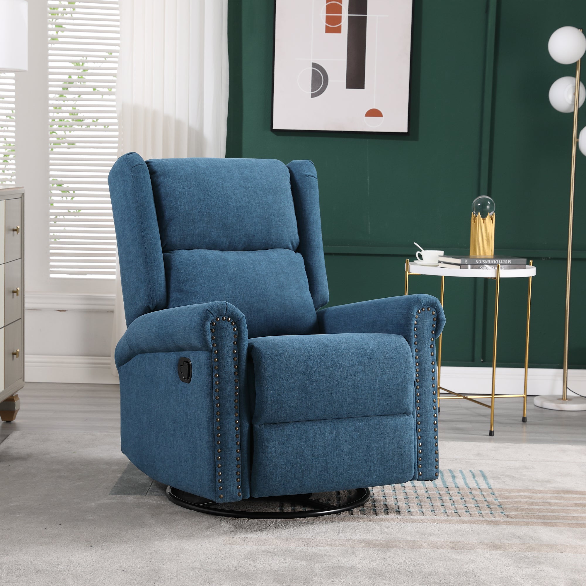 Dinosisco Swivel Glider Rocker for Nursery, Wingback Upholstered Nursery Recliner in Beige