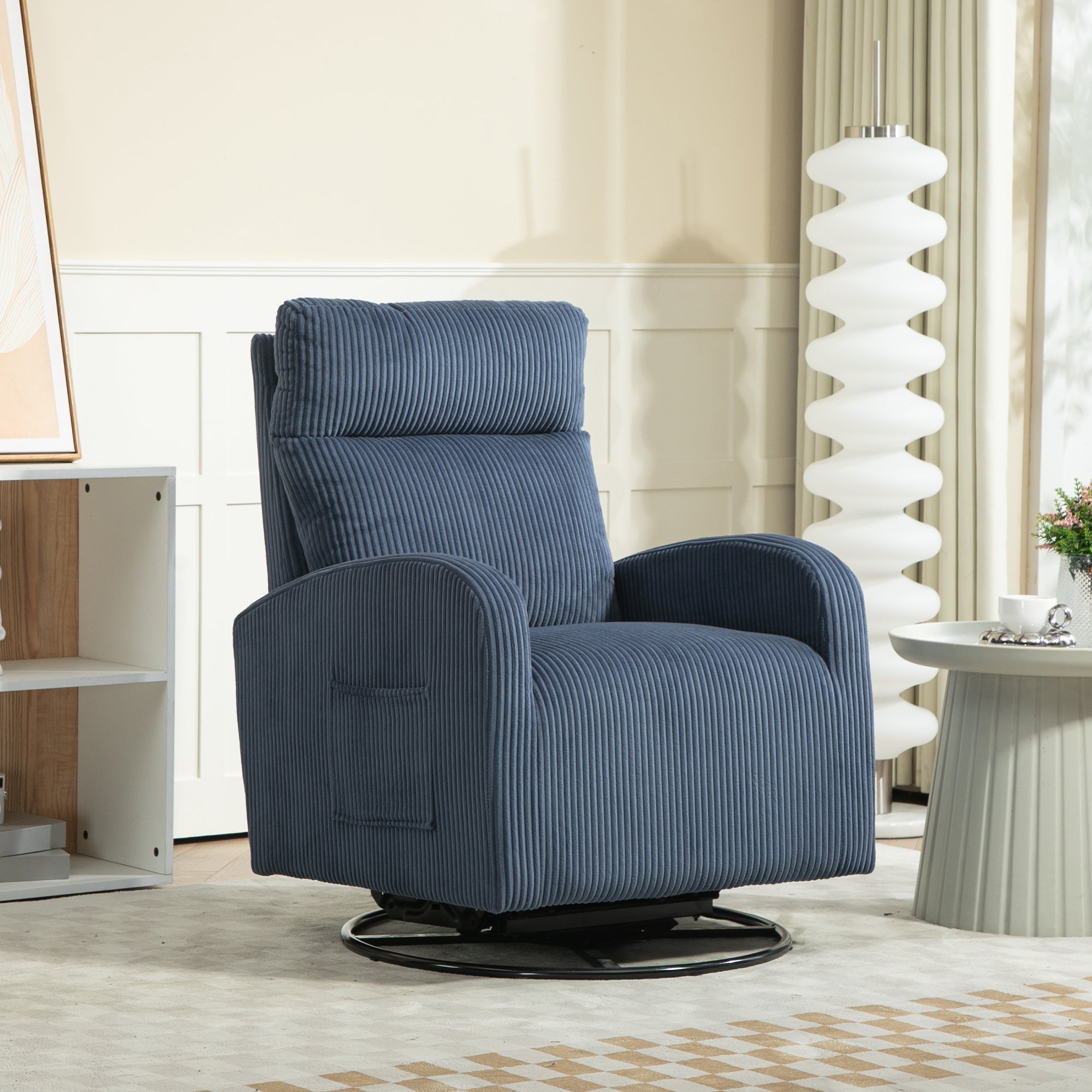 Dinosisco Swivel Glider Rocker for Nursery, Corduroy High Back Rocking Chair in Beige