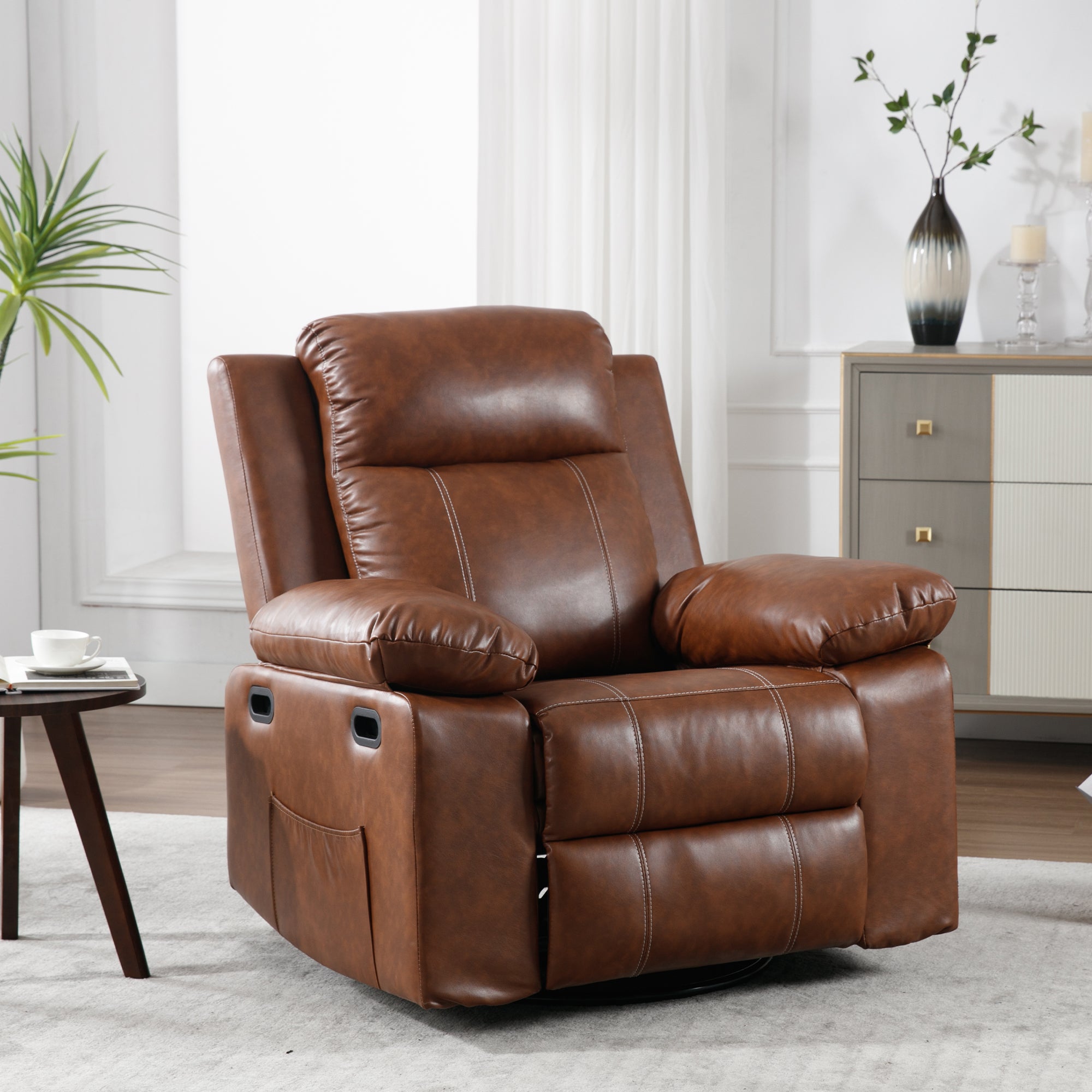 Muumblus Swivel Glider Rocker Recliner Chair with Power Heat and Massage, Comfortable Faux Leather Reclining Sofa for Living Room, Black