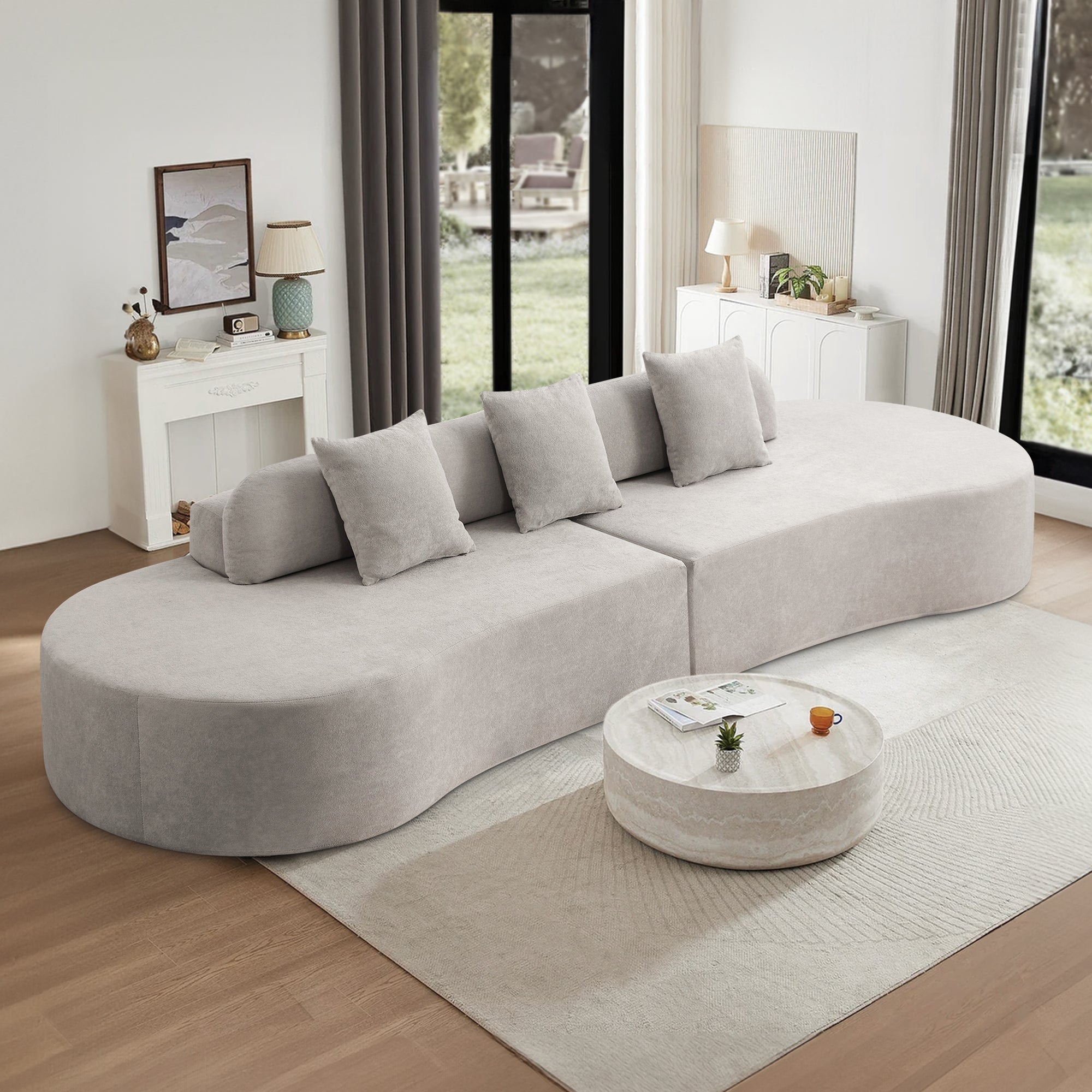 Dinosisco 130.5" Oversized Curved Modular Sectional Sofa, Deep Seat Upholstered Sleeper Couch for Living Room, No Assembly Required, Gray Terrycloth Fabric