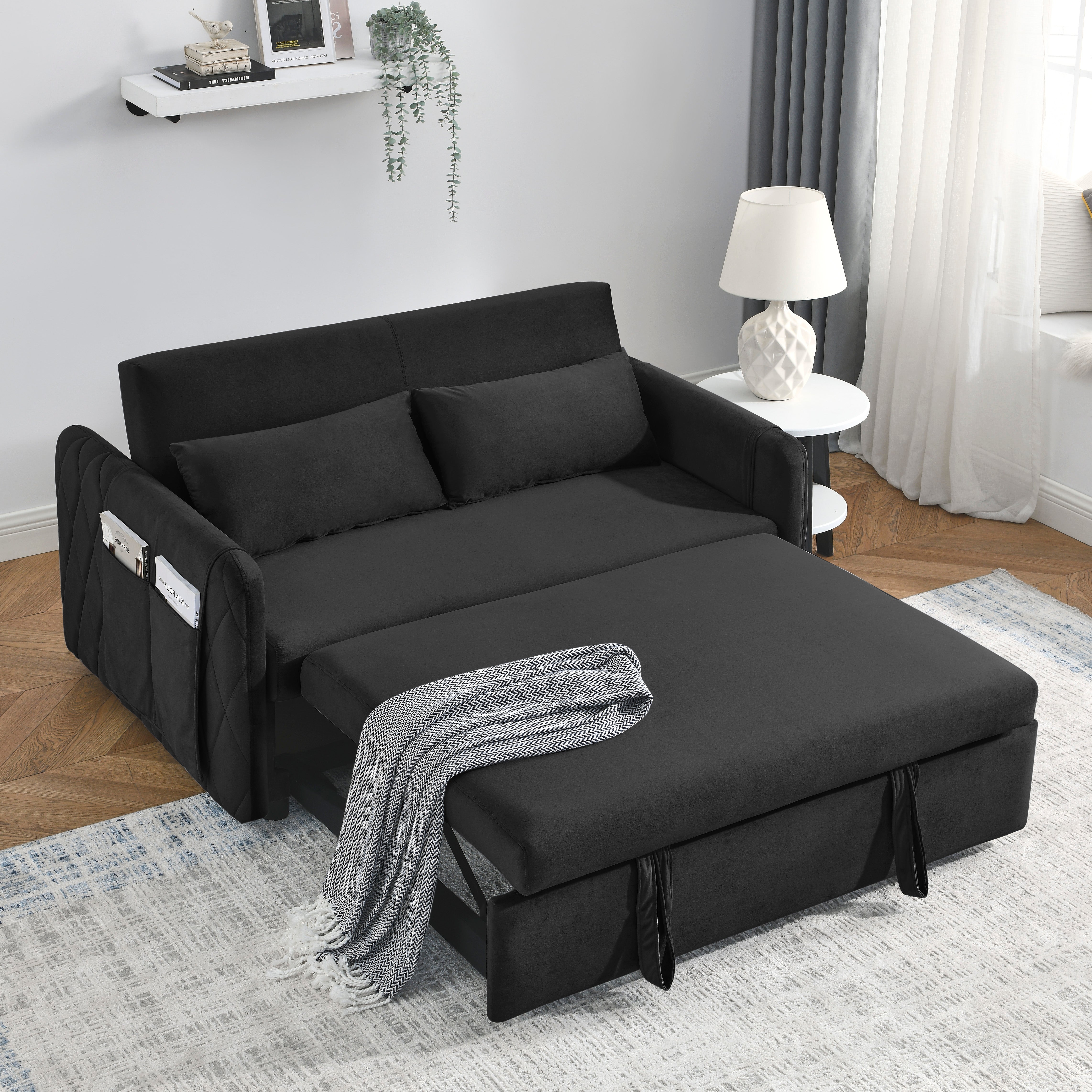 Dinosisco Convertible Loveseat Sleeper for Living Room, Modern Upholstered Futon Sofa Bed in Black