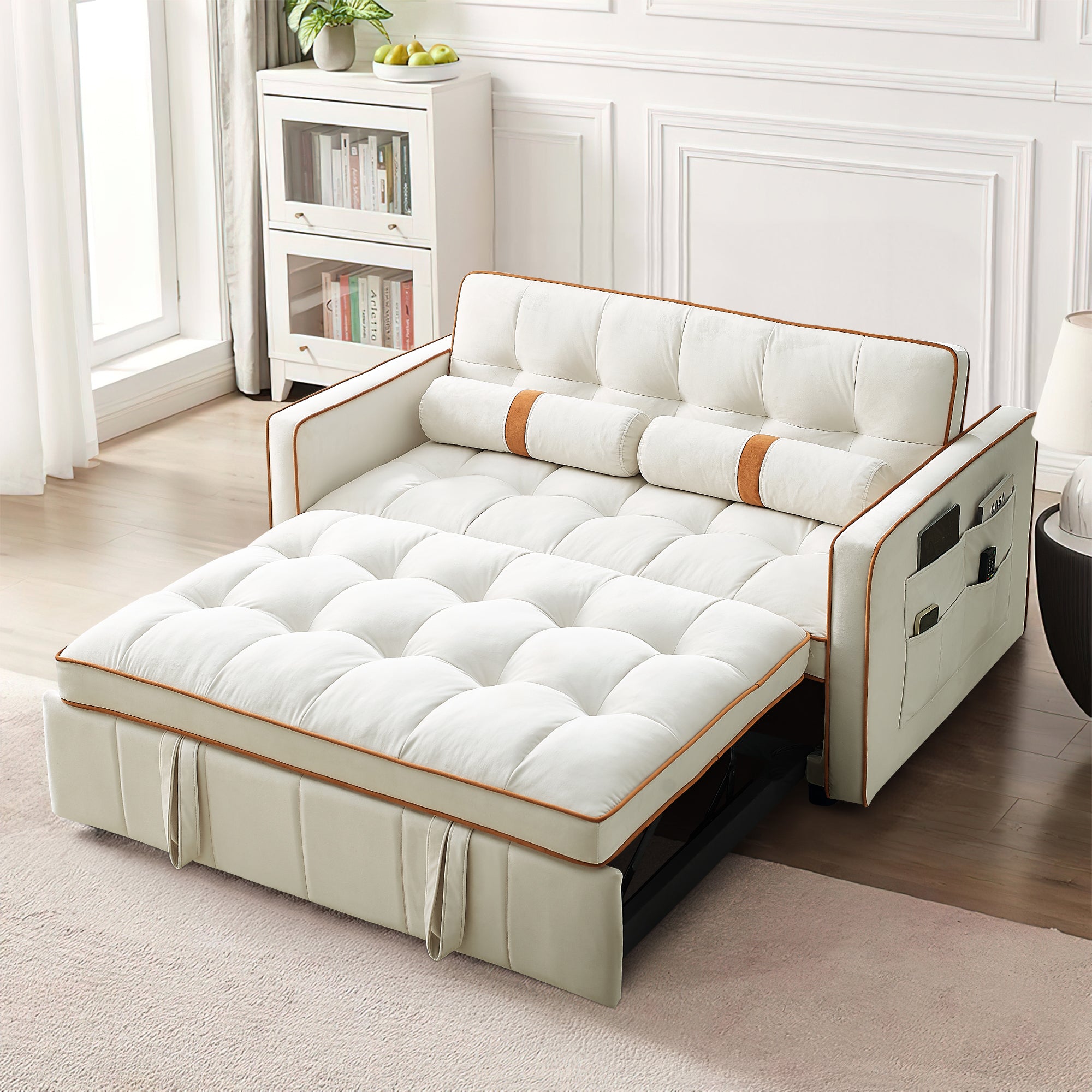 Dinosisco 3 in 1 Convertible Pull Out Sofa Bed, 55" Velvet Loveseat Sleeper for Living Room, Black