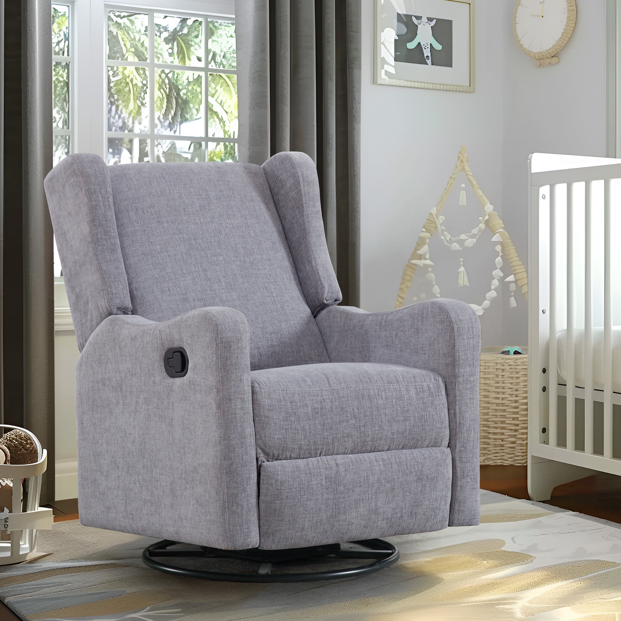 Dinosisco Swivel Glider Rocking Chair for Nursery, Wingback Upholstered Glider Rocker for Living Room, Beige Chenille Fabric