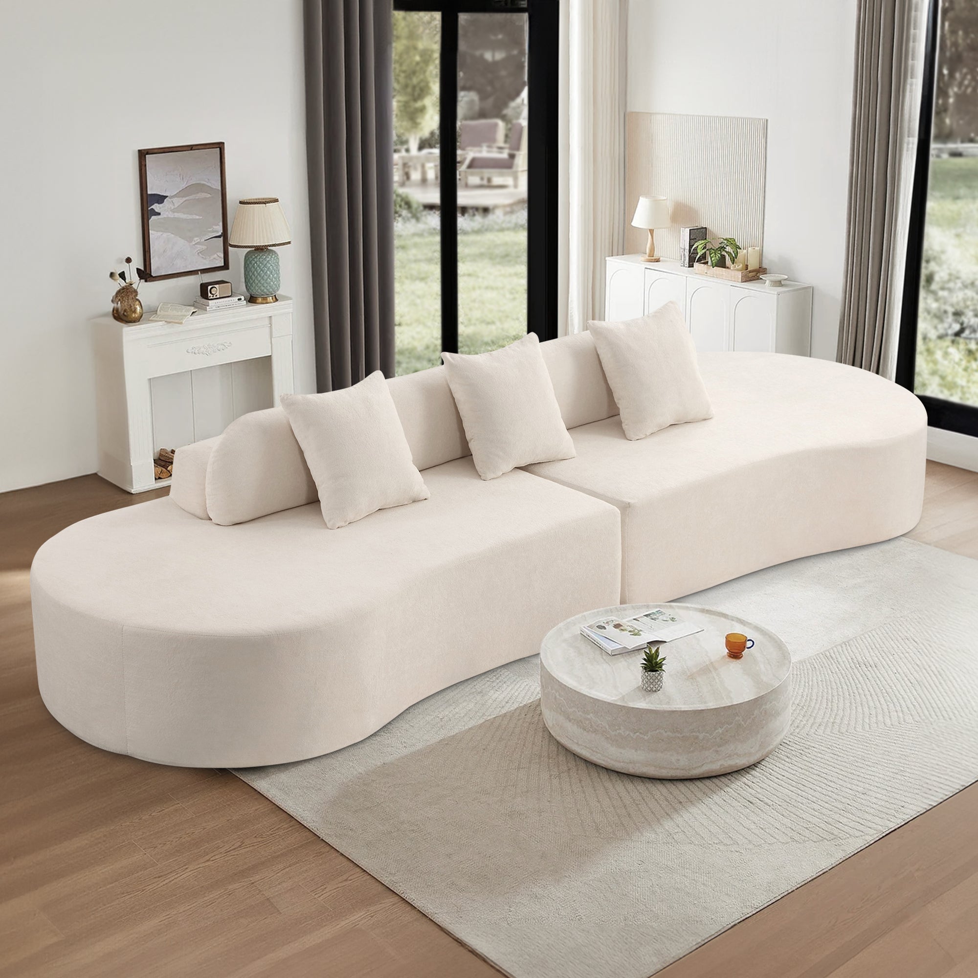 Dinosisco 130.5" Oversized Curved Modular Sectional Sofa, Deep Seat Upholstered Sleeper Couch for Living Room, No Assembly Required, Gray Terrycloth Fabric