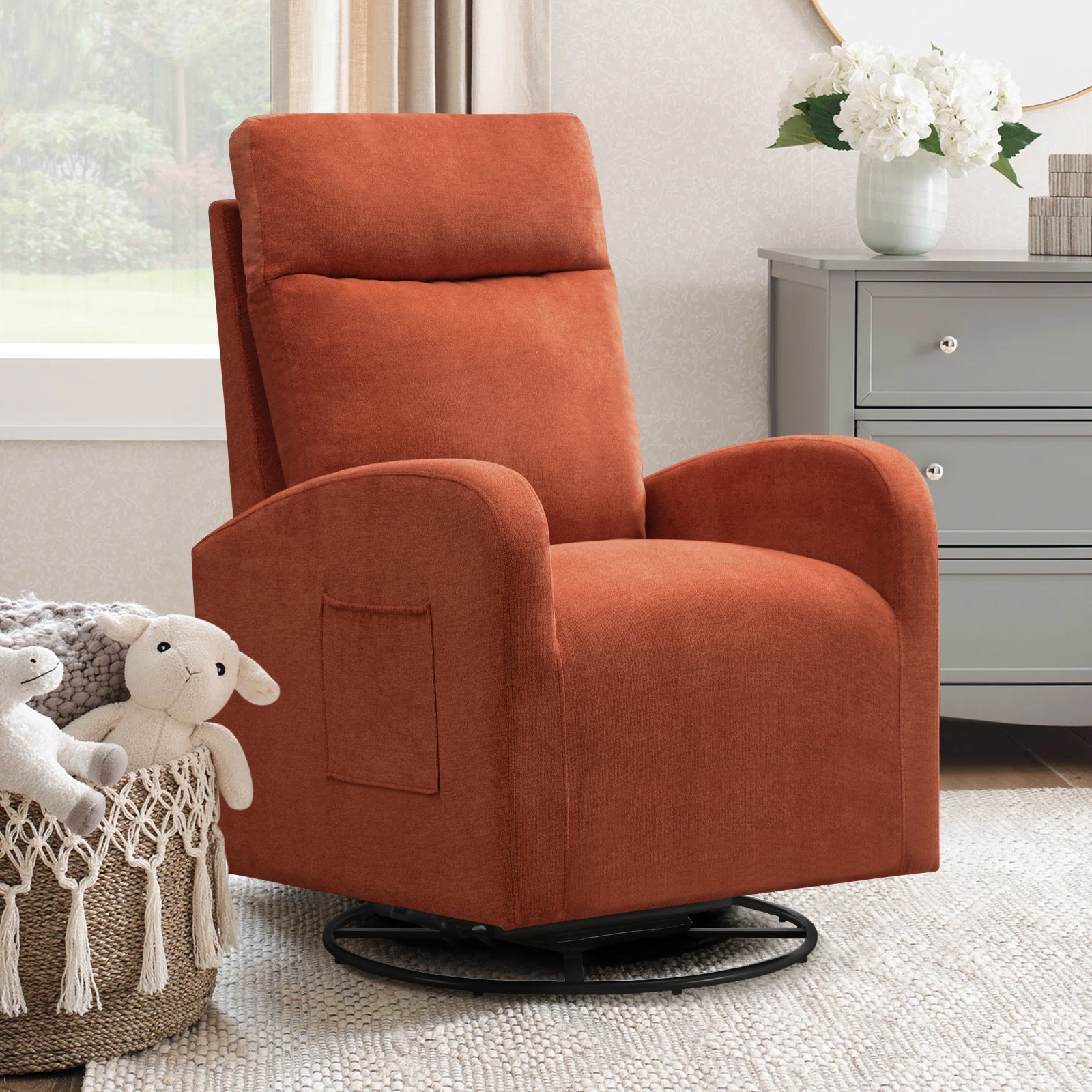 Dinosisco Teddy Glider Rocking Chair for Living Room, High Back Upholstered Swivel Glider Rocker for Nursery, White