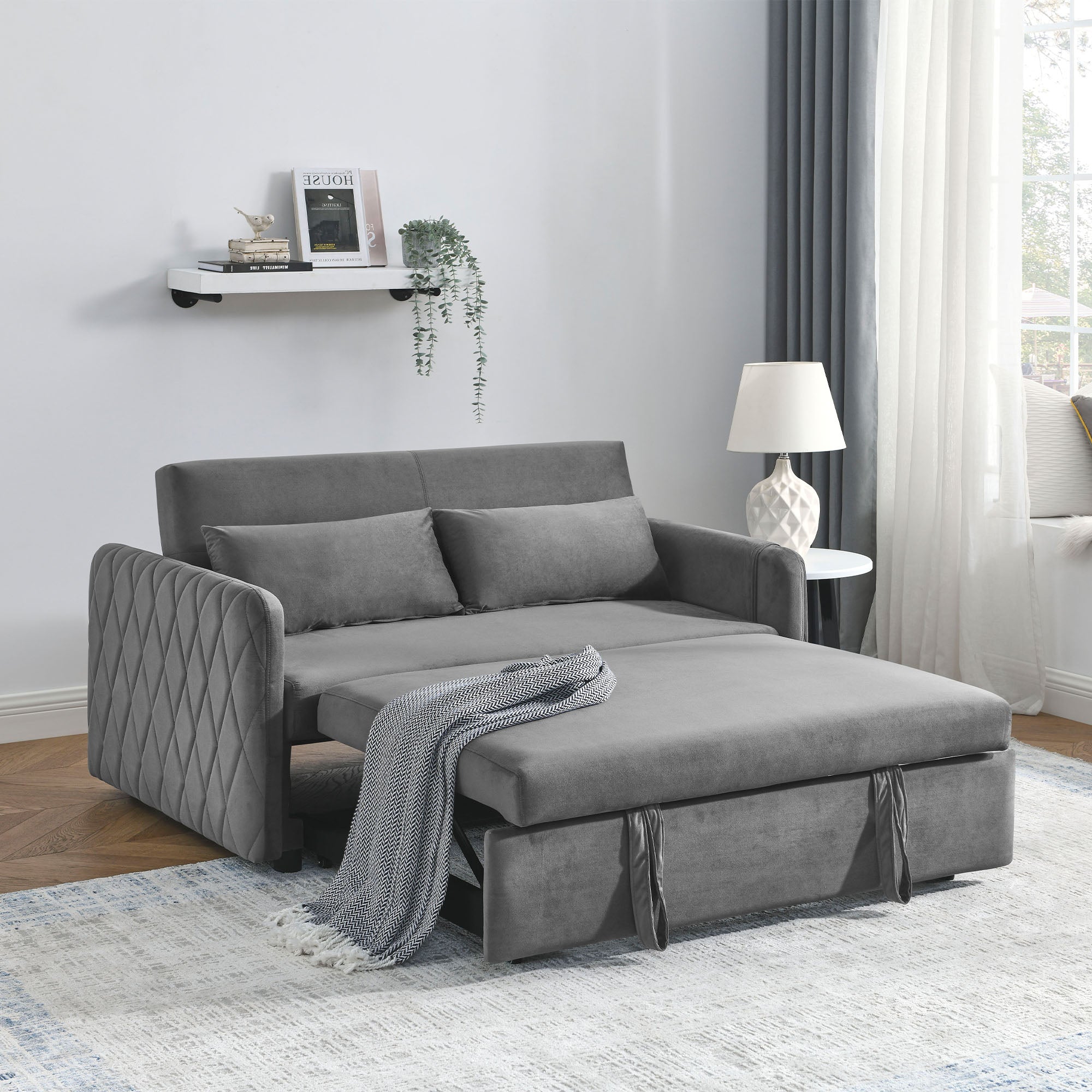 Dinosisco Convertible Loveseat Sleeper for Living Room, Modern Upholstered Futon Sofa Bed in Black