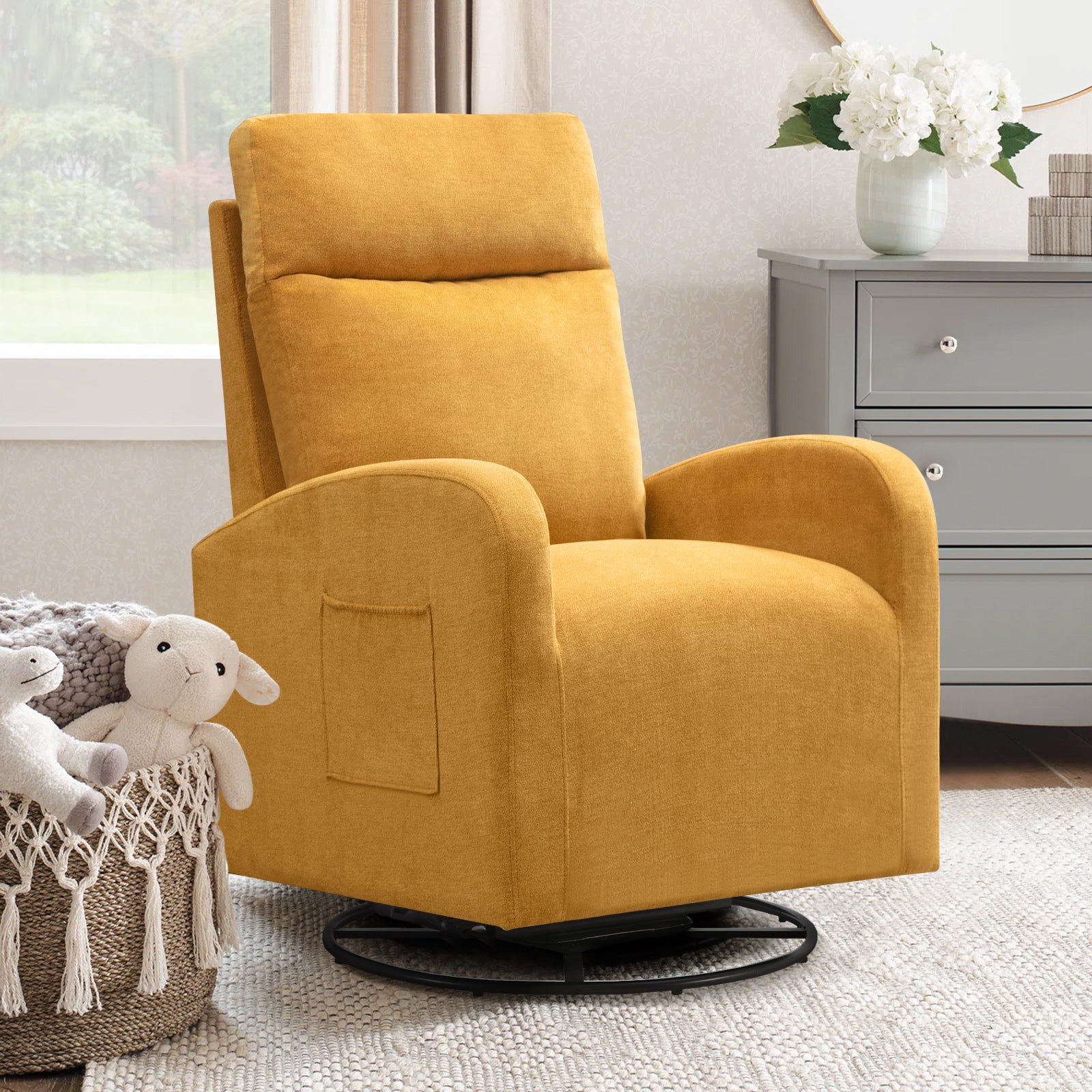 Dinosisco Teddy Glider Rocking Chair for Living Room, High Back Upholstered Swivel Glider Rocker for Nursery, White