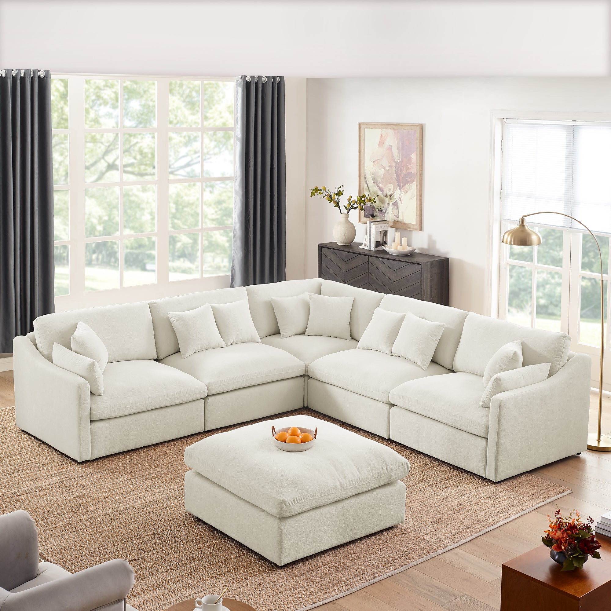 Dinosisco Modular Sectional Sofa with Large Ottoman, 119" Oversized Corner Sofa, Variable Sofa Couch Set, 6 Deep Seats L-Shaped Upholstered Cloud Couch for Living Room, Beige Chenille