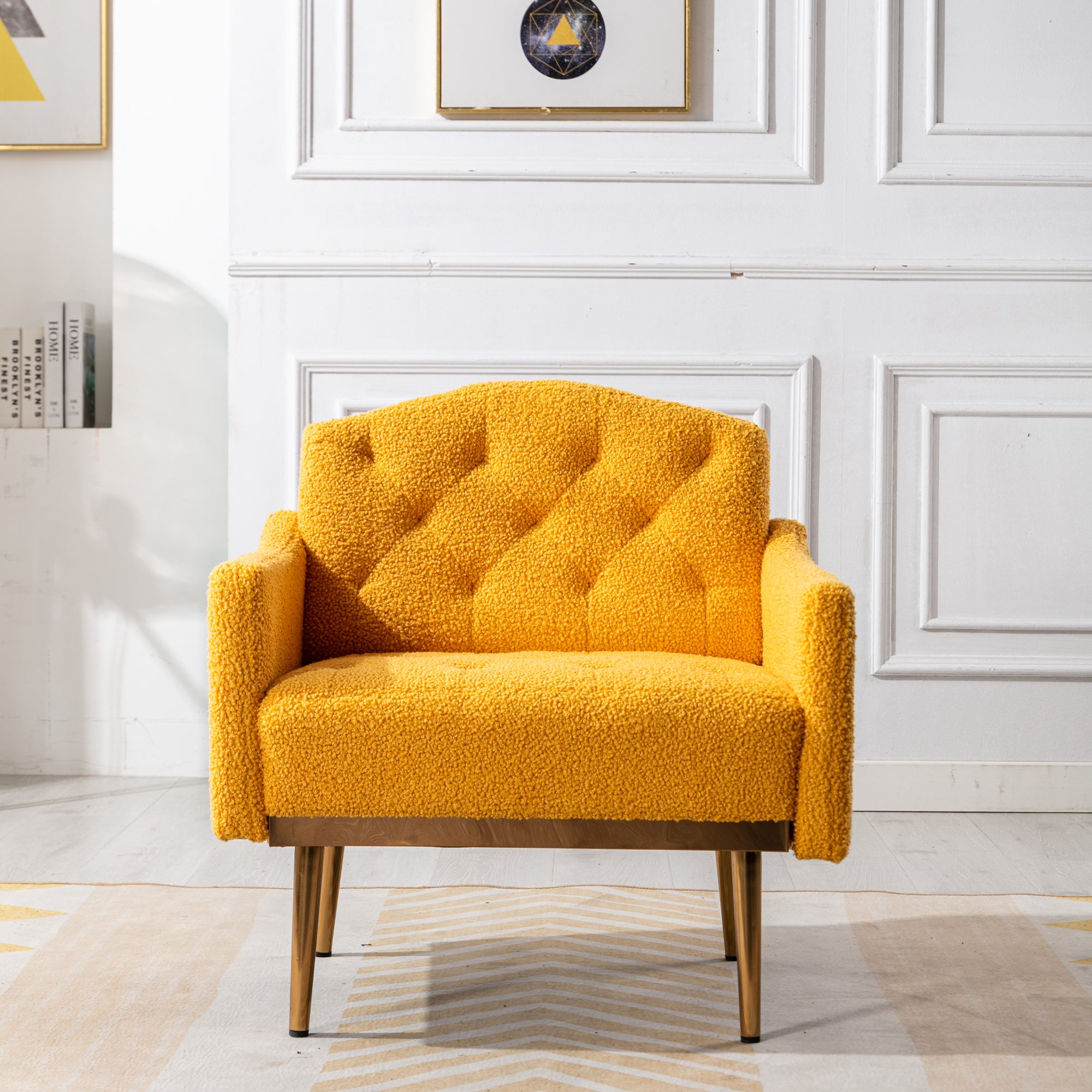 Dinosisco Modern Upholstered Accent Armchair for Living Room Bedroom, White Teddy