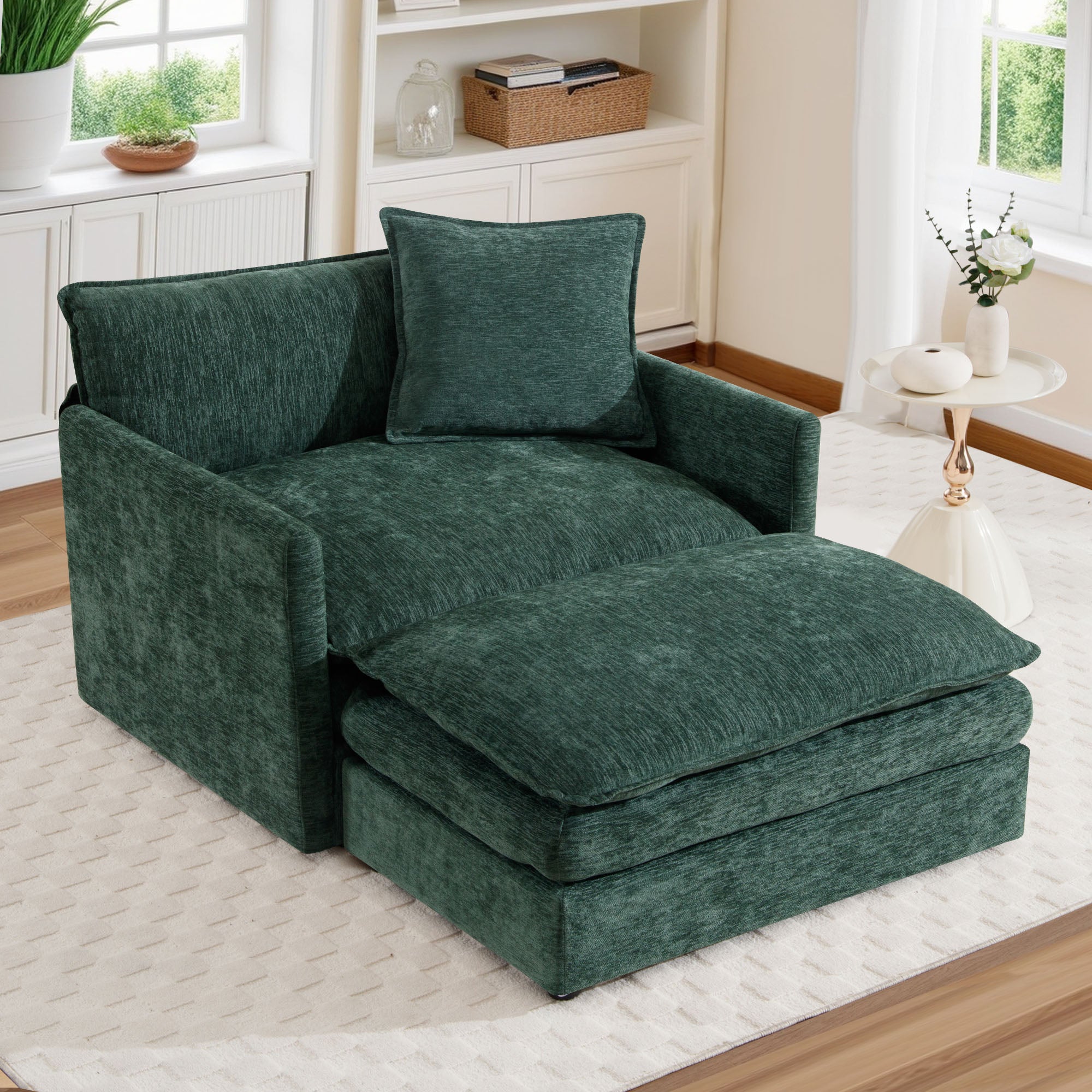 Dinosisco Oversized Lounge Chair with Ottoman, Cloud Accent Armchair for Living Room, Beige Chenille