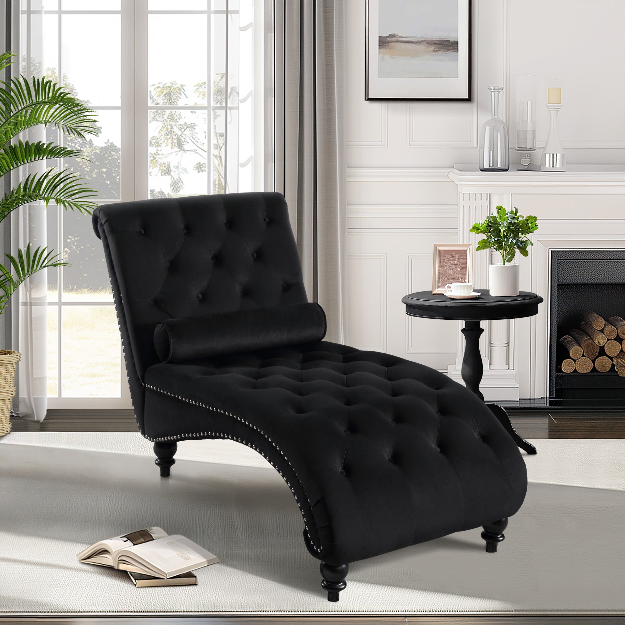 Dinosisco Chaise Lounge Indoor, Tufted Upholstered Accent Chair for Living Room, Beige Velvet