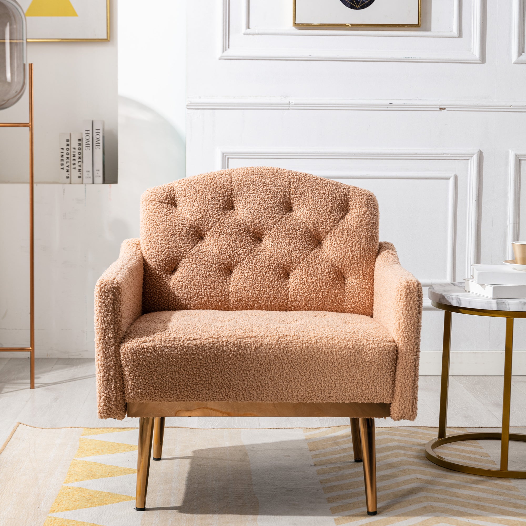 Dinosisco Modern Upholstered Accent Armchair for Living Room Bedroom, White Teddy