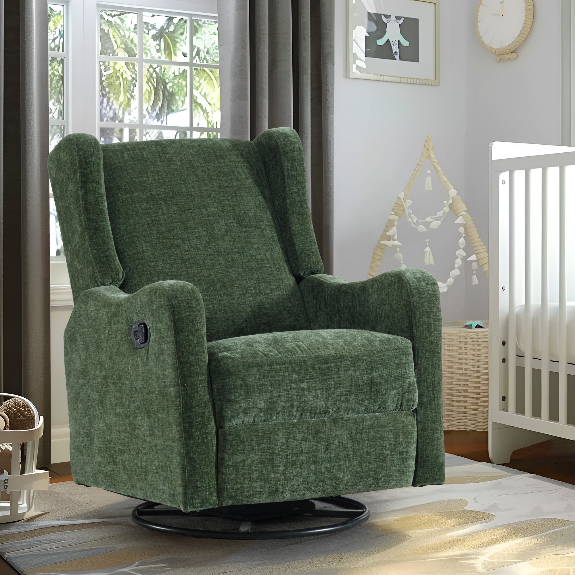 Dinosisco Swivel Glider Rocking Chair for Nursery, Wingback Upholstered Glider Rocker for Living Room, Beige Chenille Fabric