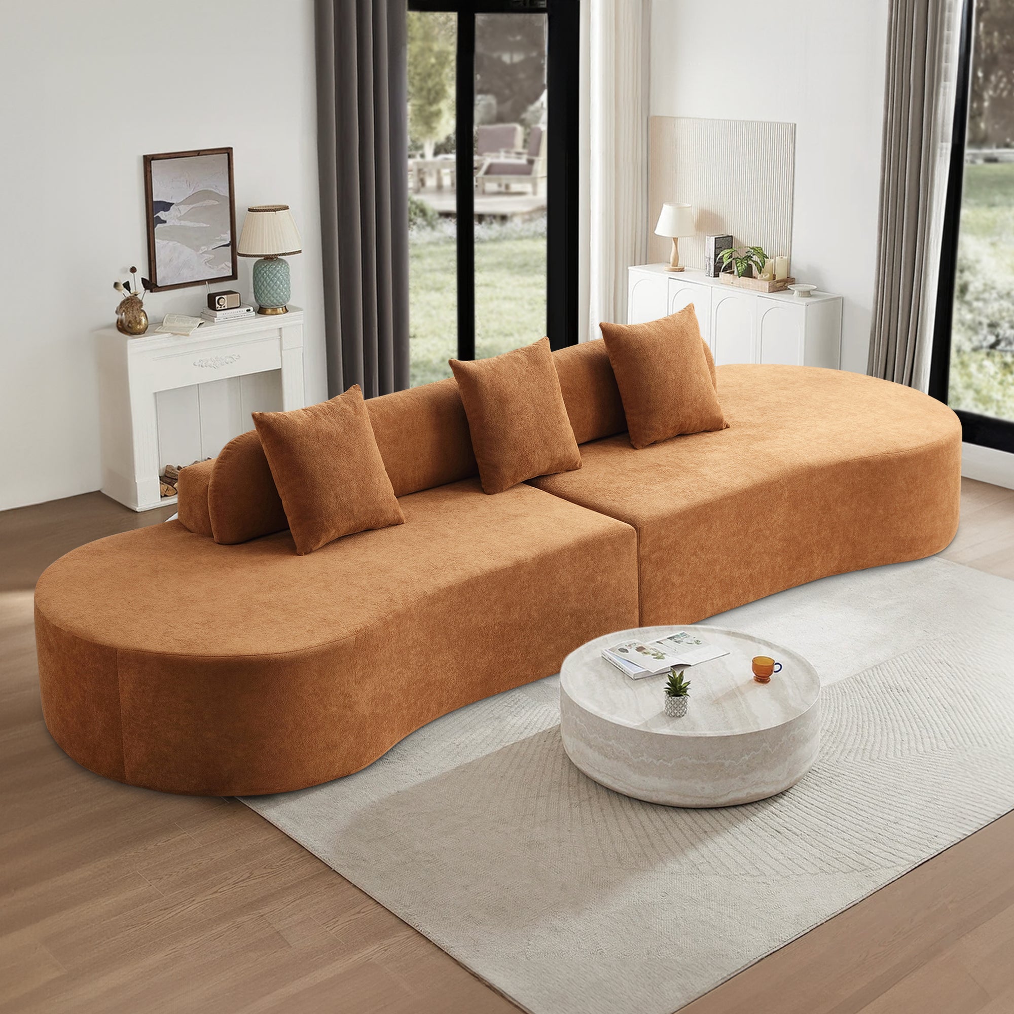 Dinosisco 130.5" Oversized Curved Modular Sectional Sofa, Deep Seat Upholstered Sleeper Couch for Living Room, No Assembly Required, Gray Terrycloth Fabric