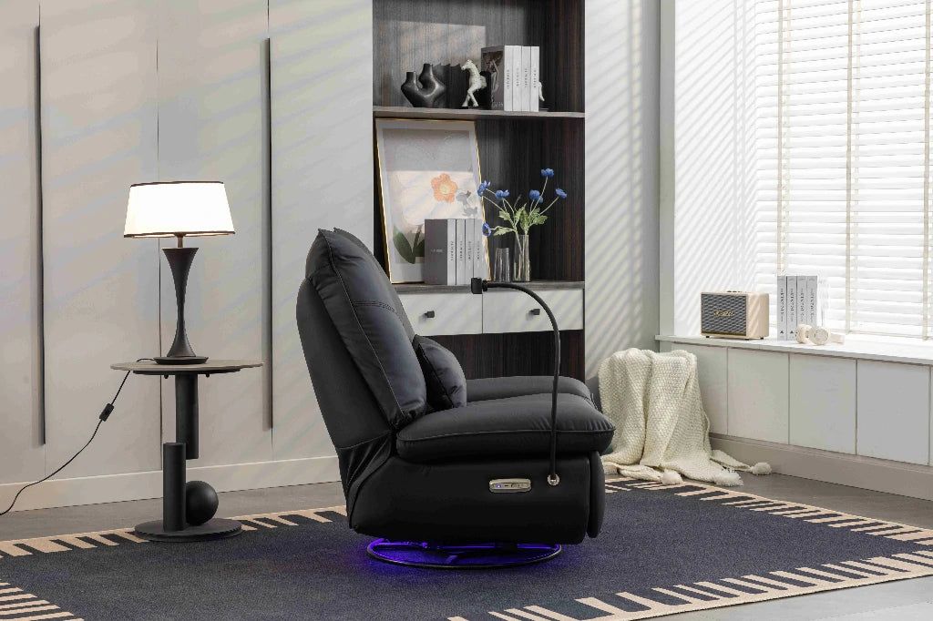 Dinosisco Power Recliner for Living Room, 270° Swivel Rocking Chair, Glider Rocker with USB and Phone Stand, Green Faux Leather