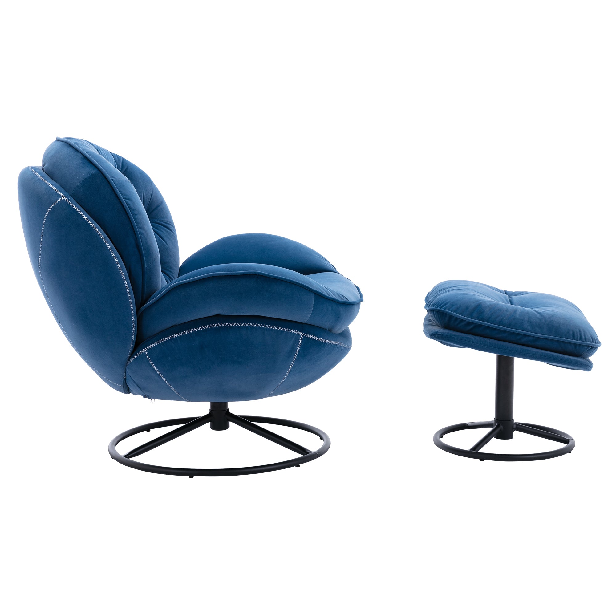 Dinosisco Swivel Accent Chair with Ottoman, Modern Tufted Lounge Chair for Living Room, Blue Velvet