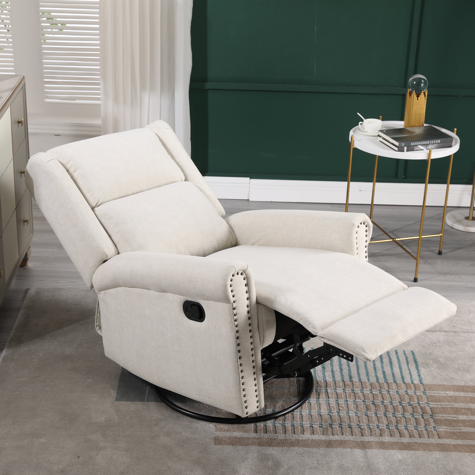 Dinosisco Swivel Glider Rocker for Nursery, Wingback Upholstered Nursery Recliner in Beige