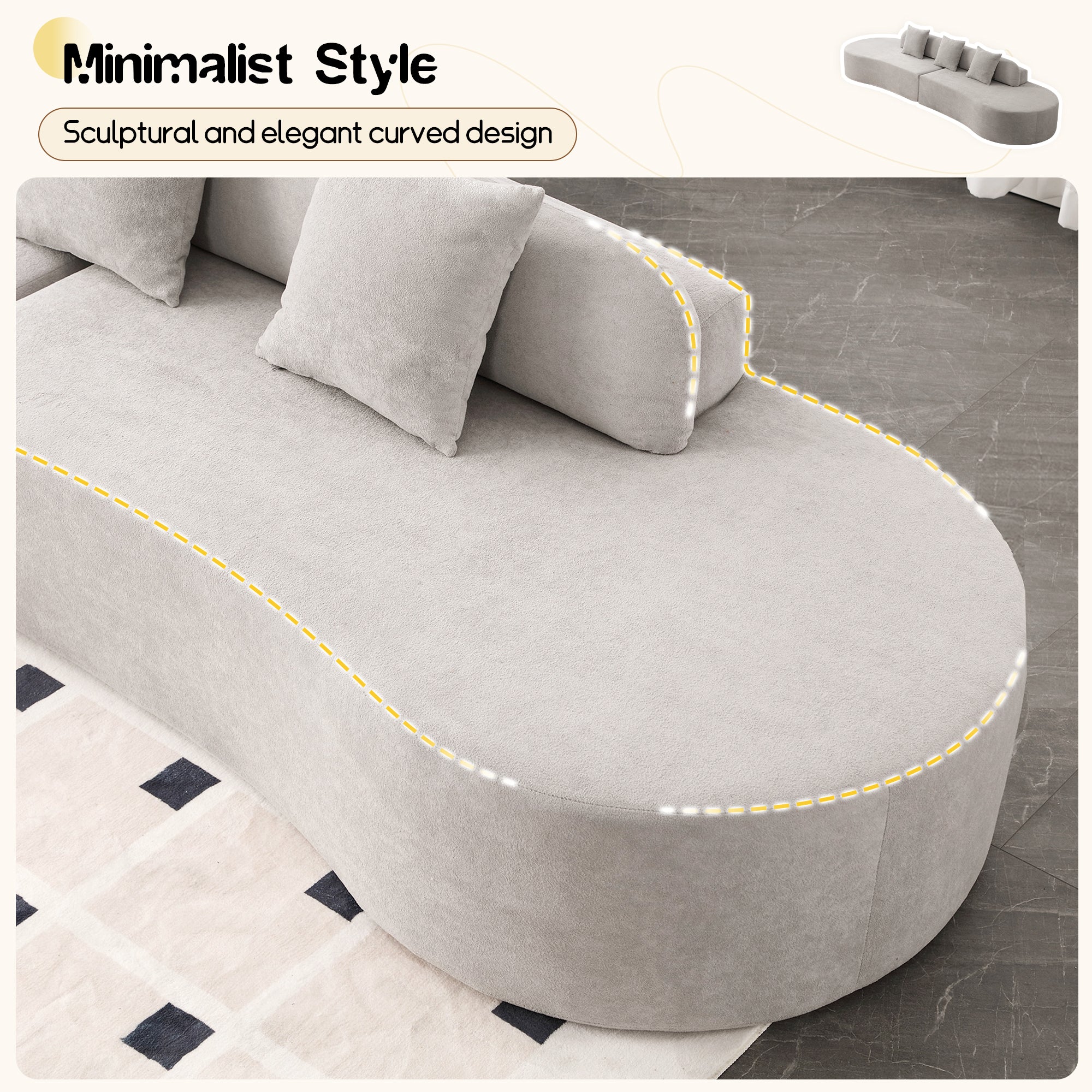 Dinosisco 130.5" Oversized Curved Modular Sectional Sofa, Deep Seat Upholstered Sleeper Couch for Living Room, No Assembly Required, Gray Terrycloth Fabric