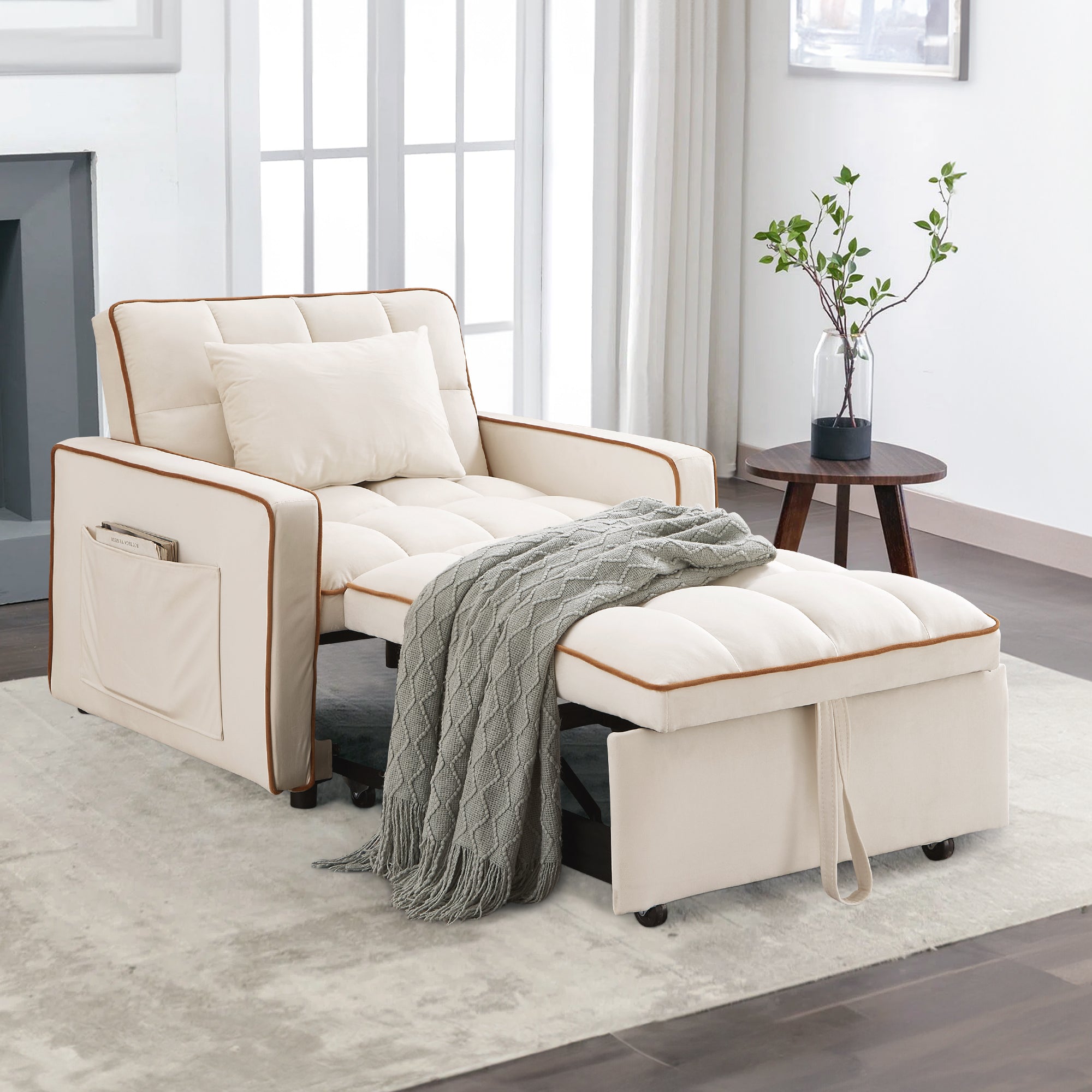 Dinosisco 3-in-1 Convertible Chair Bed, Sleeper Chair Lounge Chair Indoor, Modern Single Pull Out Couch for Living Room, Black Velvet