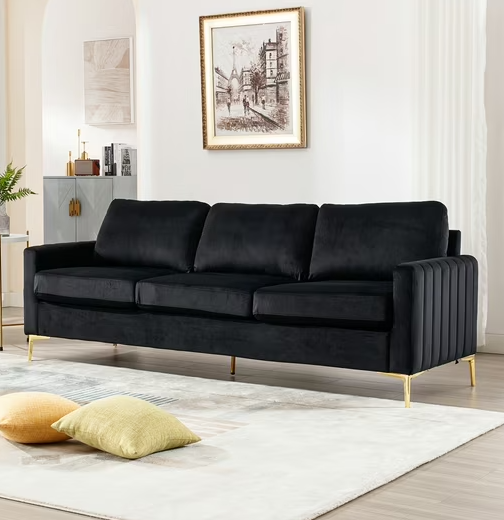 Dinosisco 85" Sofa Couch for Living Room, Modern Upholstered 3-Seater Couch in Beige Velvet