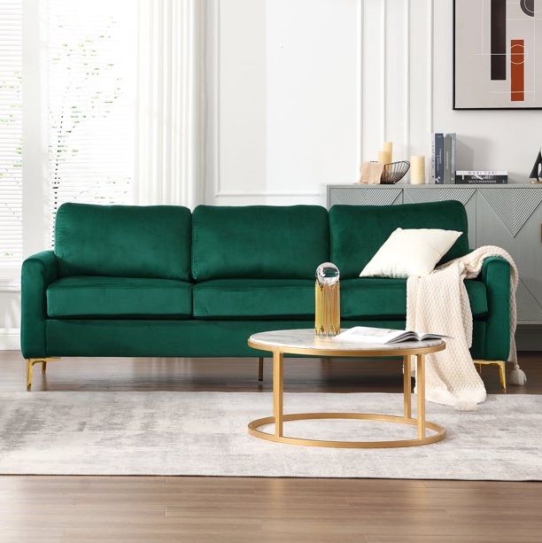 Dinosisco 85" Sofa Couch for Living Room, Modern Upholstered 3-Seater Couch in Beige Velvet