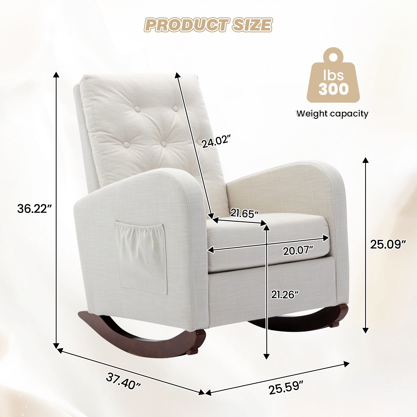 Dinosisco Rocking Chair for Nursery, Upholstered Glider Rocker for Living Room, Beige Linen