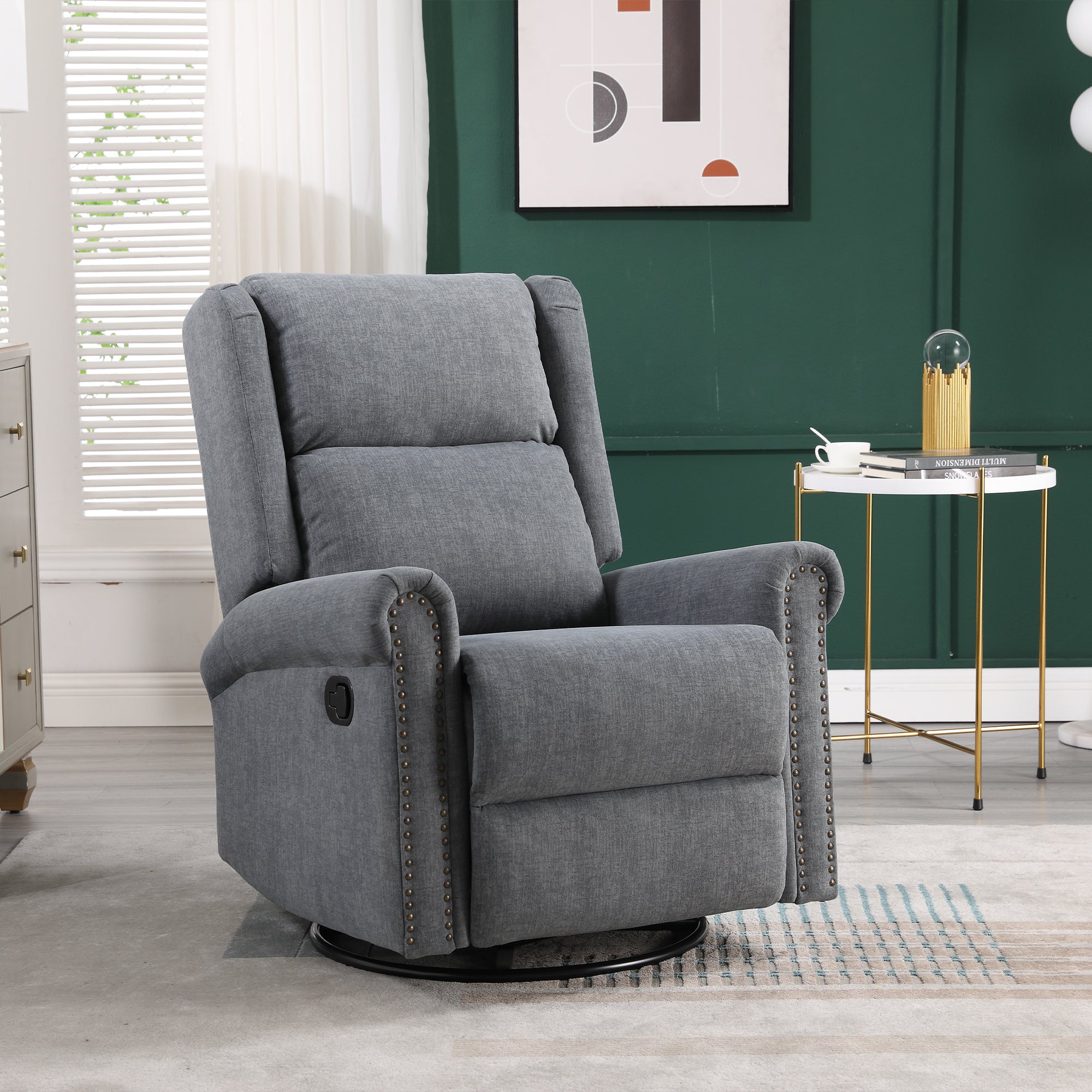Dinosisco Swivel Glider Rocker for Nursery, Wingback Upholstered Nursery Recliner in Beige