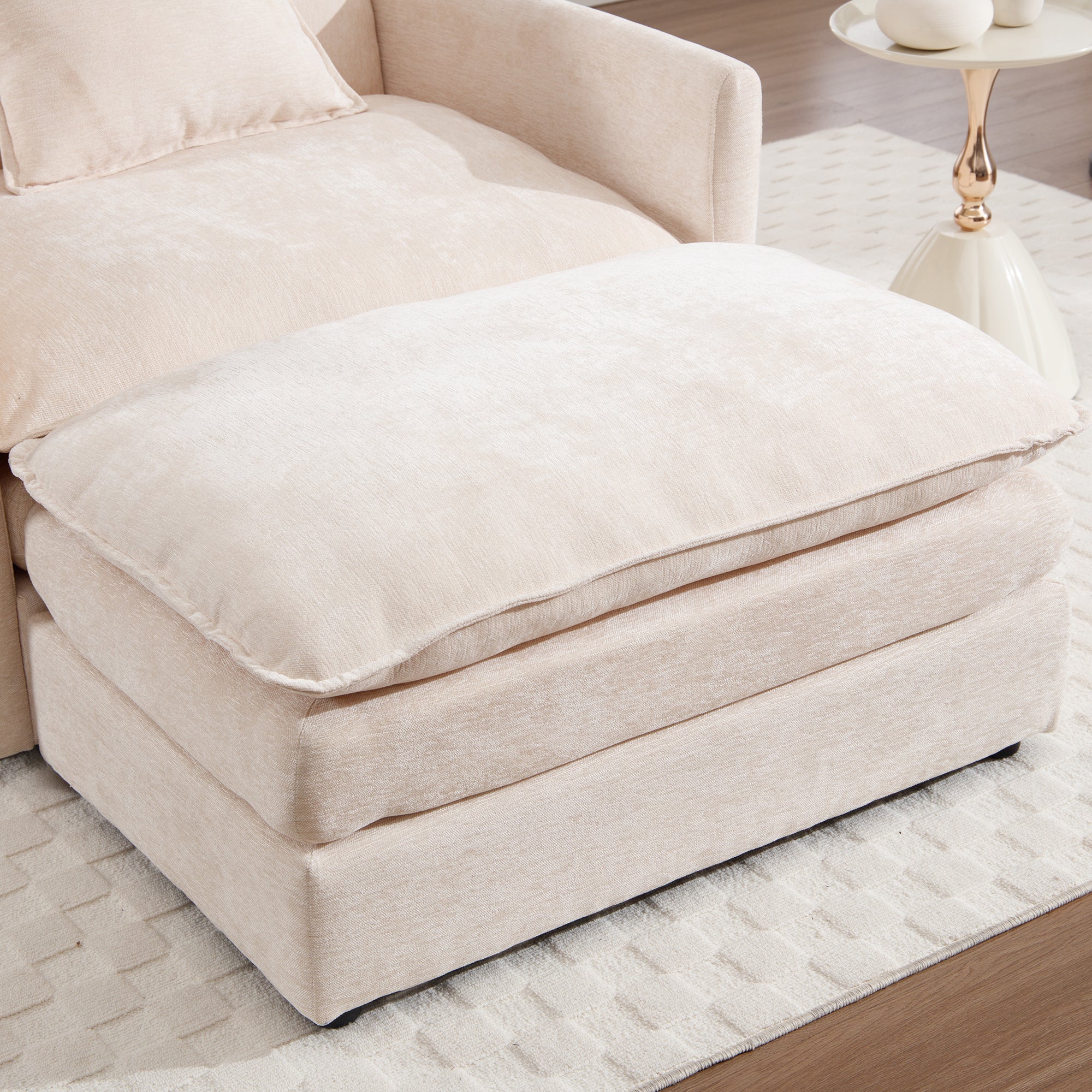 Dinosisco Large Upholstered Ottoman Footstool for Living Room, Beige Chenille