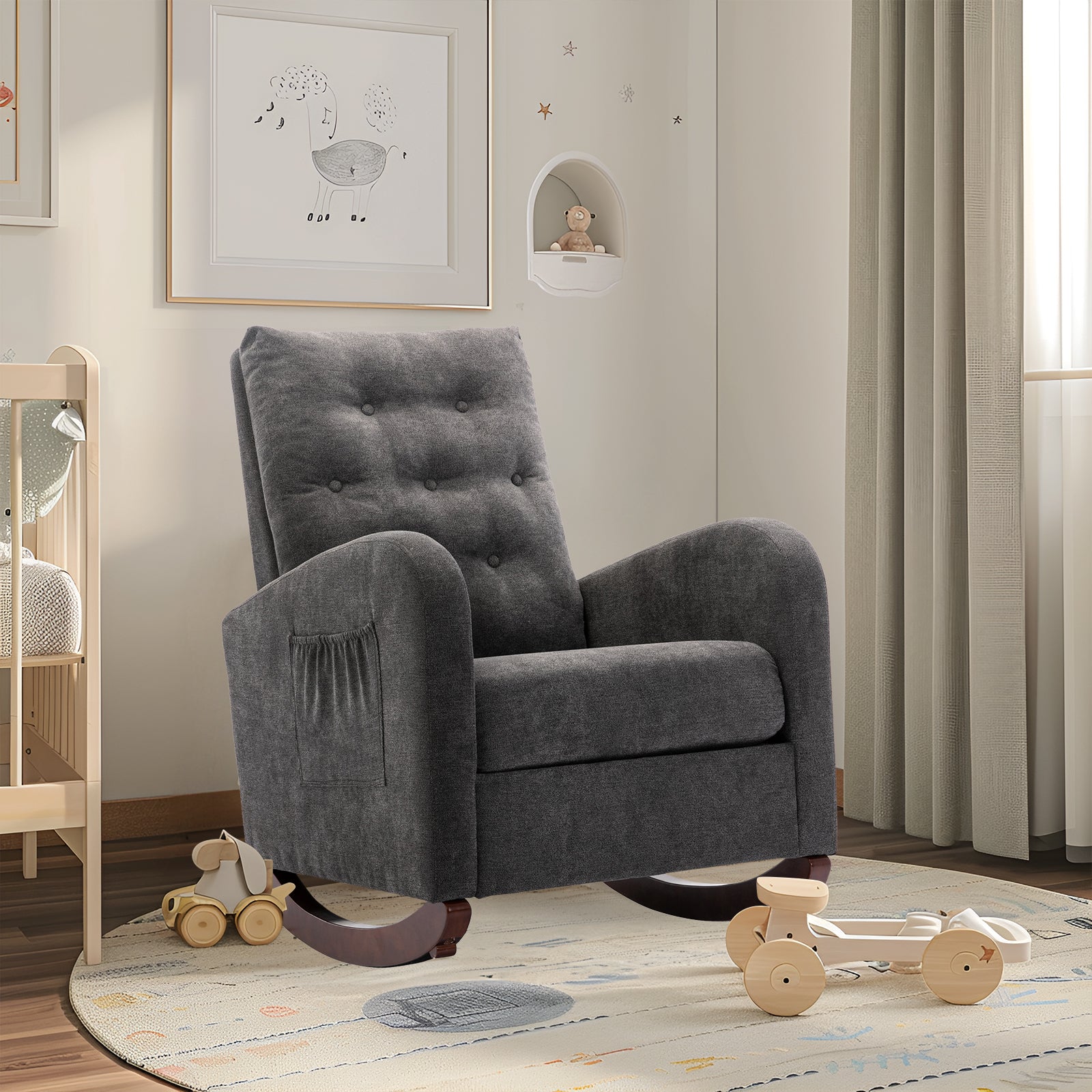 Dinosisco Rocking Chair for Nursery, Upholstered Glider Rocker for Living Room, Beige Linen