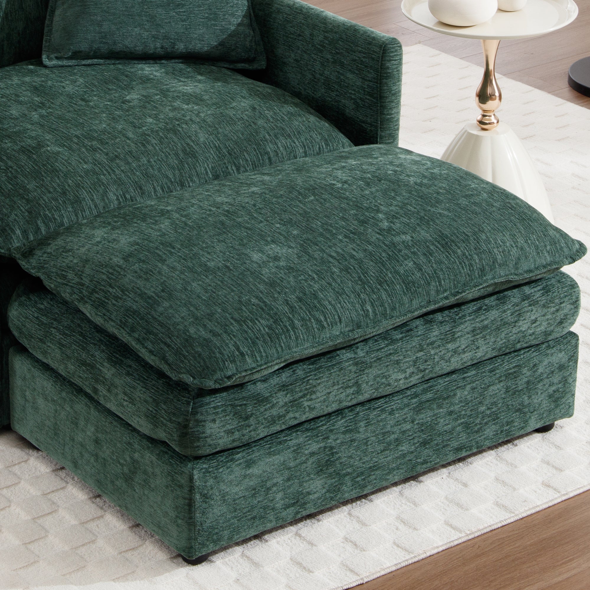 Dinosisco Large Upholstered Ottoman Footstool for Living Room, Beige Chenille