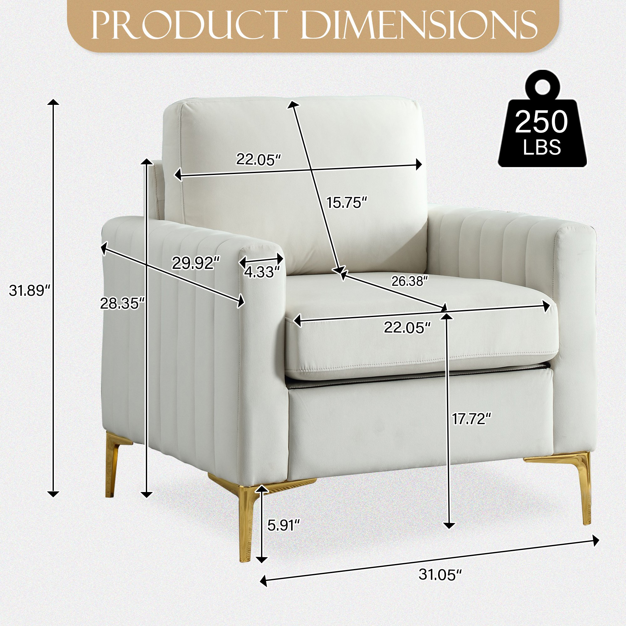 Dinosisco Accent Armchair for Living Room, Modern Upholstered Club Chair in Beige Velvet