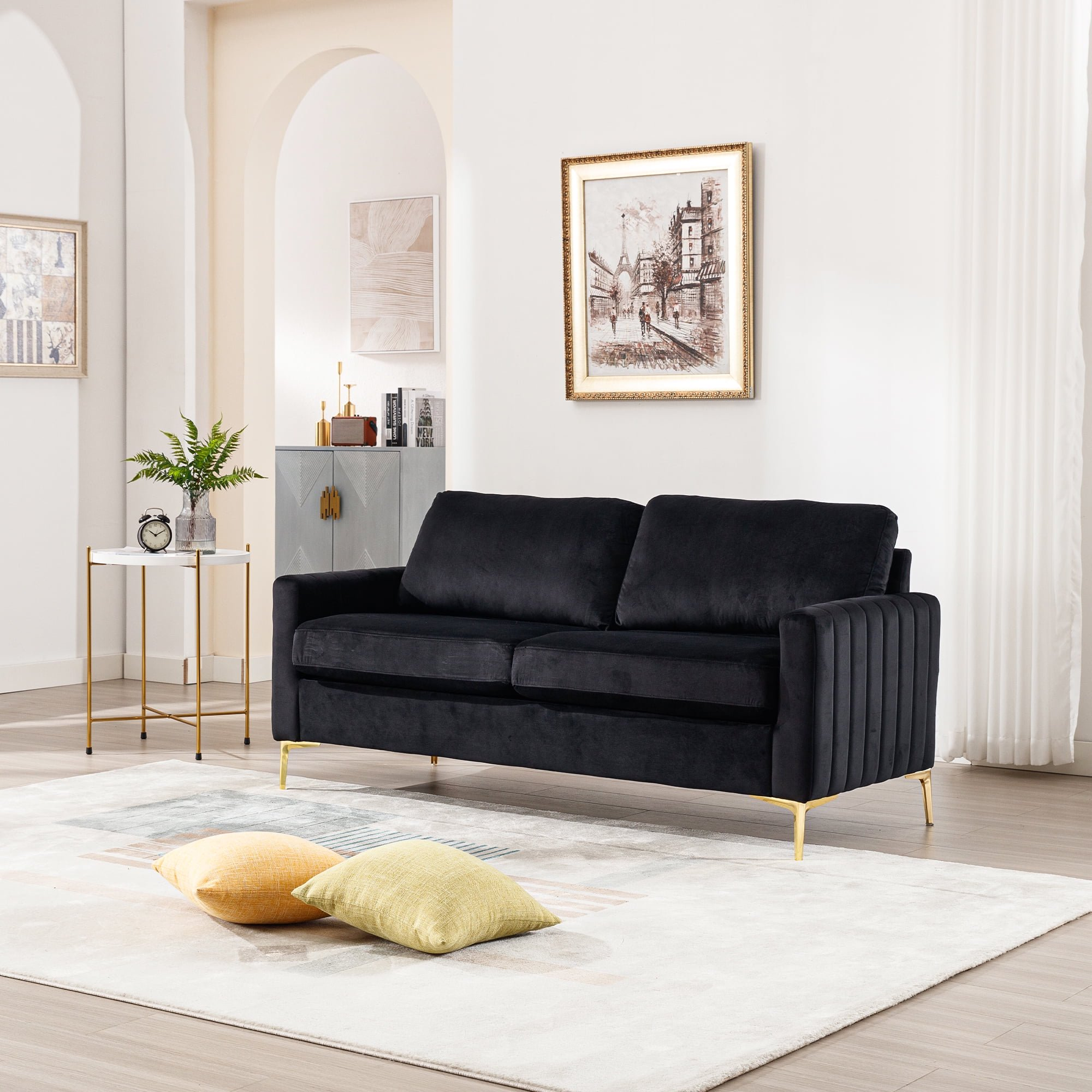 Dinosisco 65" Loveseat Sofa for Living Room, Modern Upholstered 2-Seater Couch in Beige Velvet