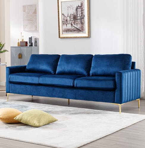 Dinosisco 85" Sofa Couch for Living Room, Modern Upholstered 3-Seater Couch in Beige Velvet