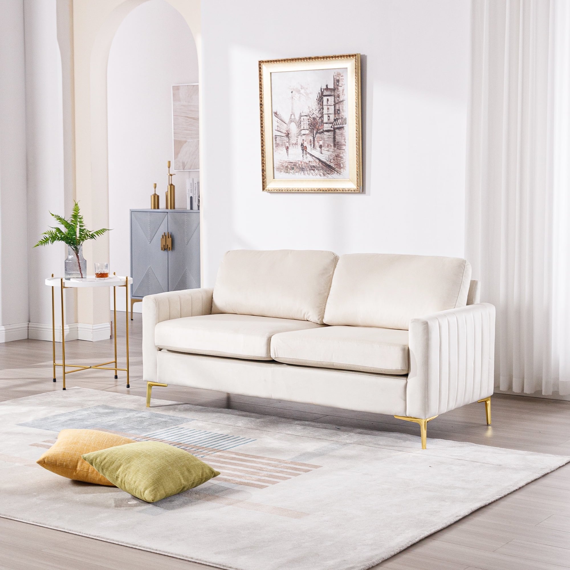 Dinosisco 65" Loveseat Sofa for Living Room, Modern Upholstered 2-Seater Couch in Beige Velvet