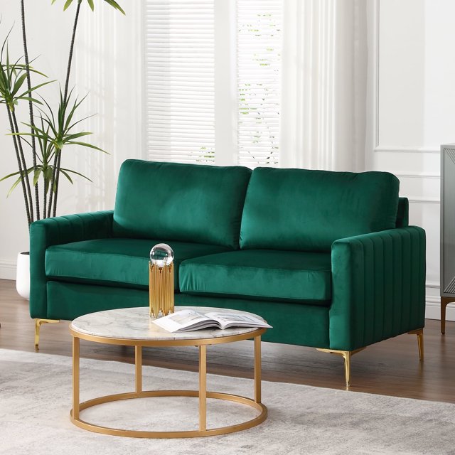 Dinosisco 65" Loveseat Sofa for Living Room, Modern Upholstered 2-Seater Couch in Beige Velvet