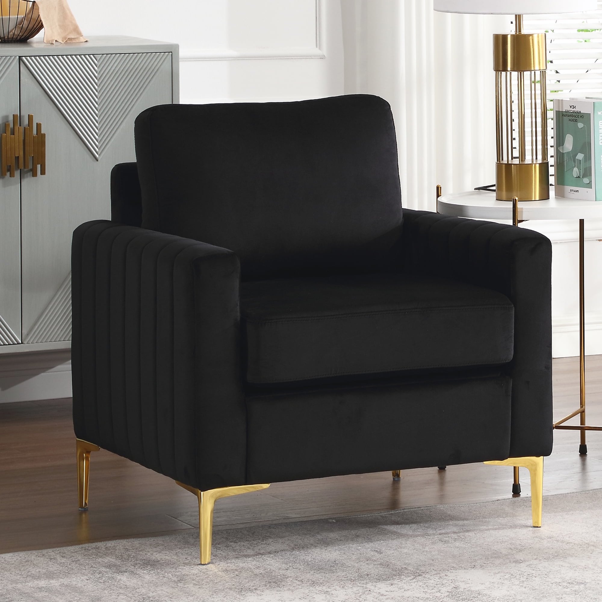 Dinosisco Accent Armchair for Living Room, Modern Upholstered Club Chair in Beige Velvet