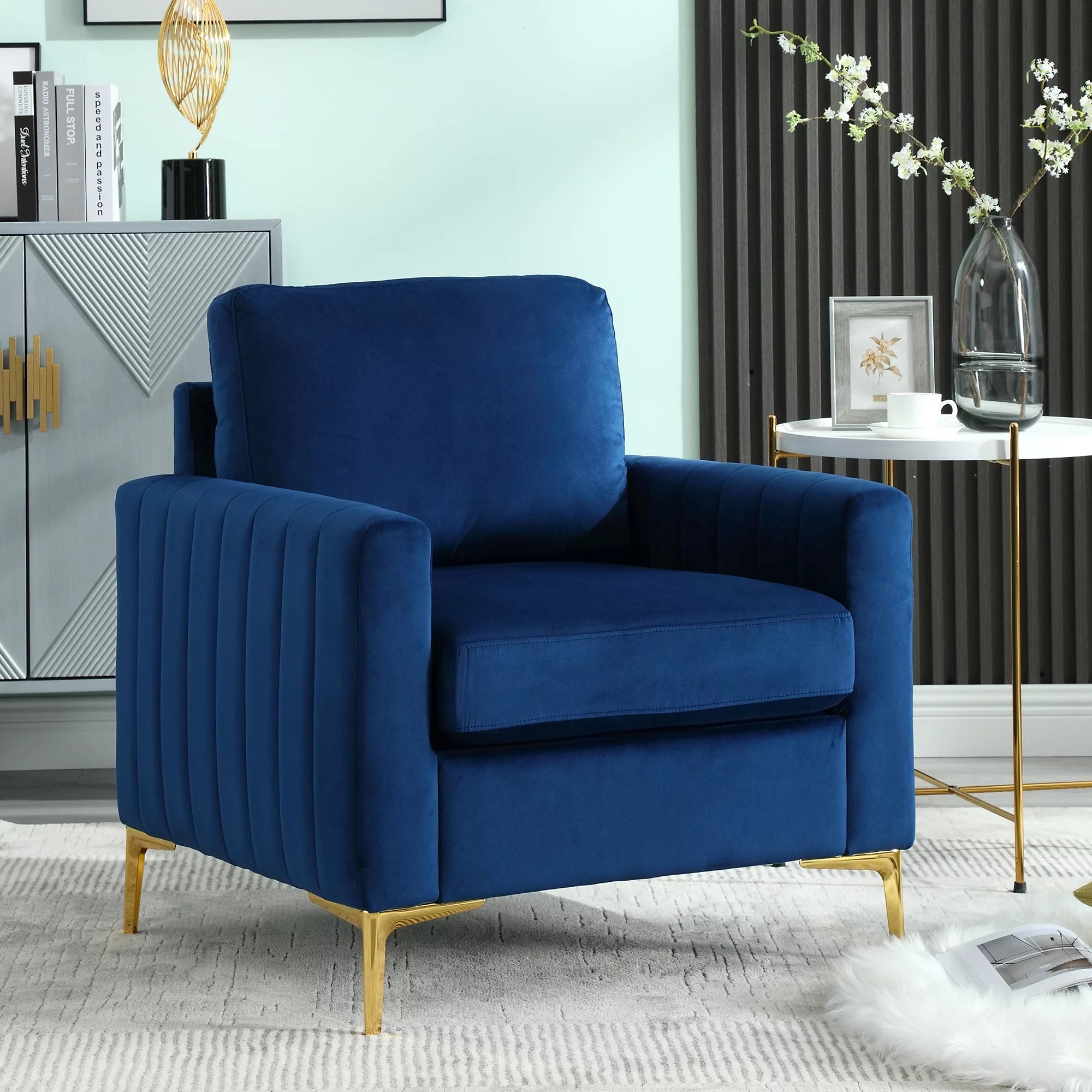 Dinosisco Accent Armchair for Living Room, Modern Upholstered Club Chair in Beige Velvet