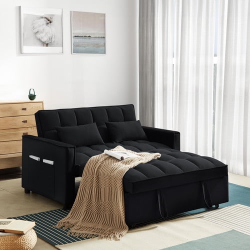 Dinosisco Convertible Sleeper Sofa, 55" Pull Out Sofa Bed - Tufted Velvet, Gray