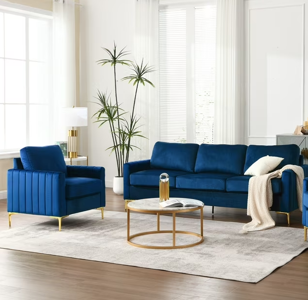 Dinosisco 2 Pieces Velvet Living Room Sets, Loveseat Sofa and 3-Seater Couch, Beige