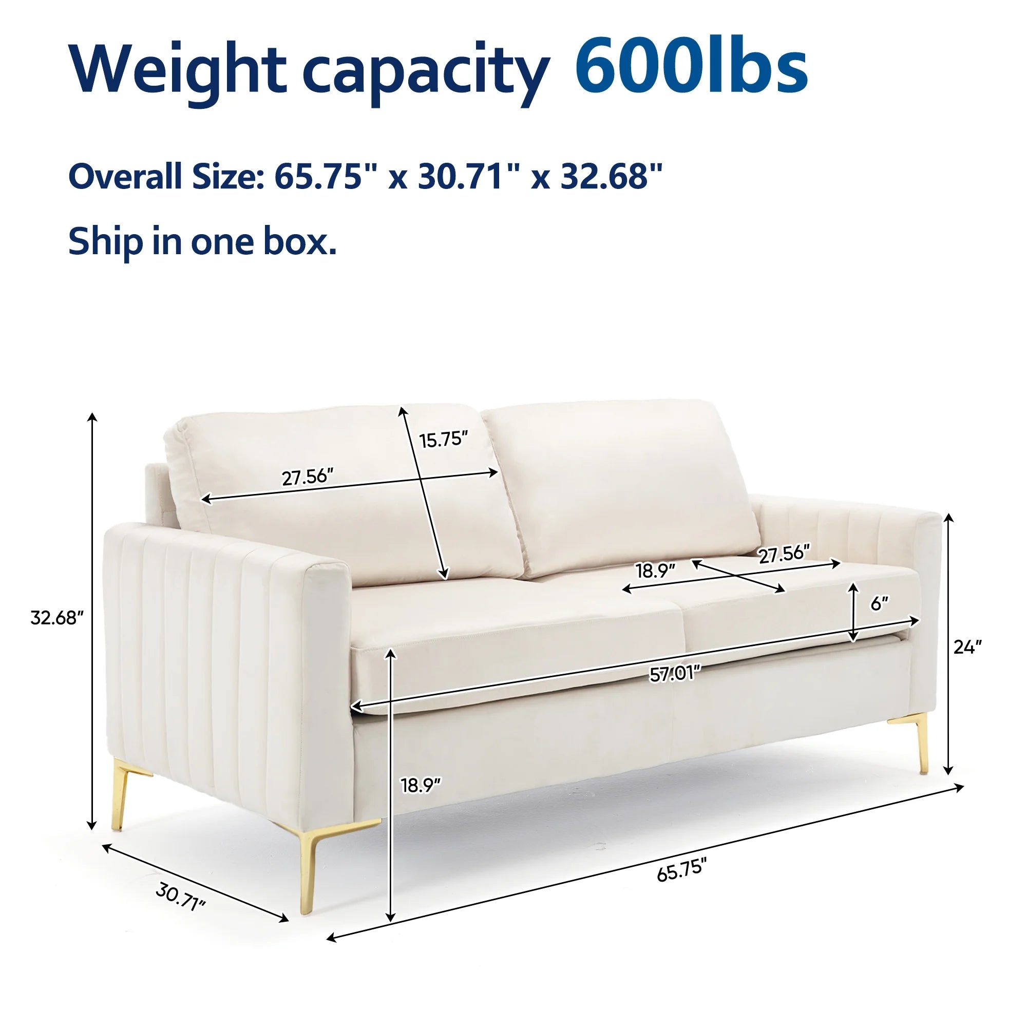 Dinosisco 65" Loveseat Sofa for Living Room, Modern Upholstered 2-Seater Couch in Beige Velvet