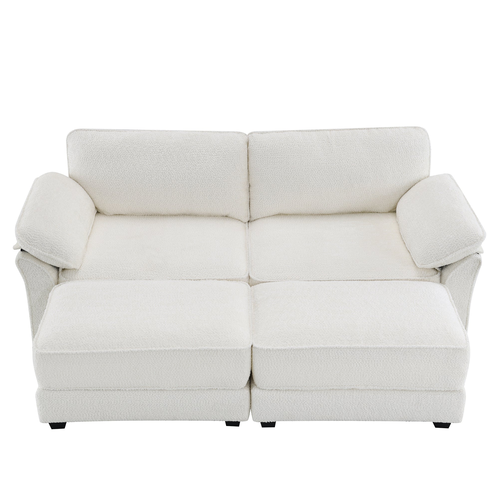 Dinosisco Convertible Modular Sectional Sofa, 4 Seat Upholstered Sleeper Corner Couch, Deep-Seat Loveseat with Ottoman for Living Room, White Chenille