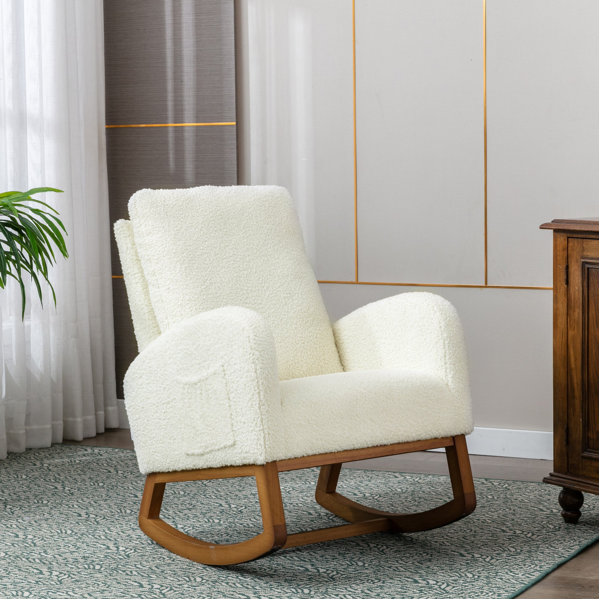 Dinosisco Glider Rocking Chair for Nursery, High Back Accent Armchair for Living Room, White Teddy