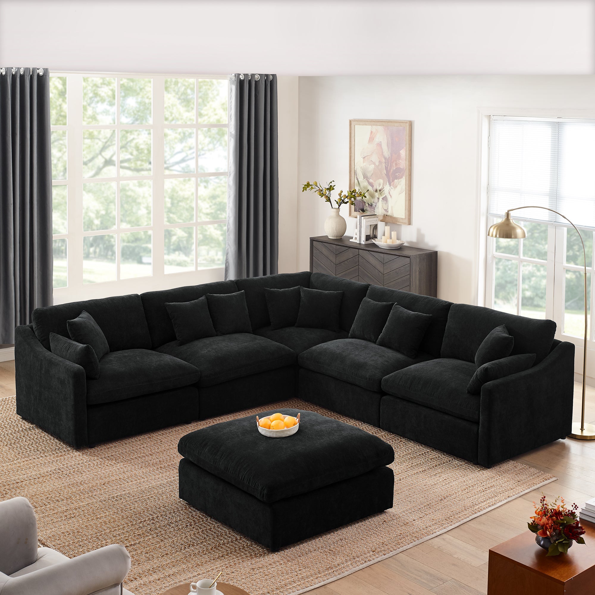 Dinosisco Modular Sectional Sofa with Large Ottoman, 119" Oversized Corner Sofa, Variable Sofa Couch Set, 6 Deep Seats L-Shaped Upholstered Cloud Couch for Living Room, Beige Chenille