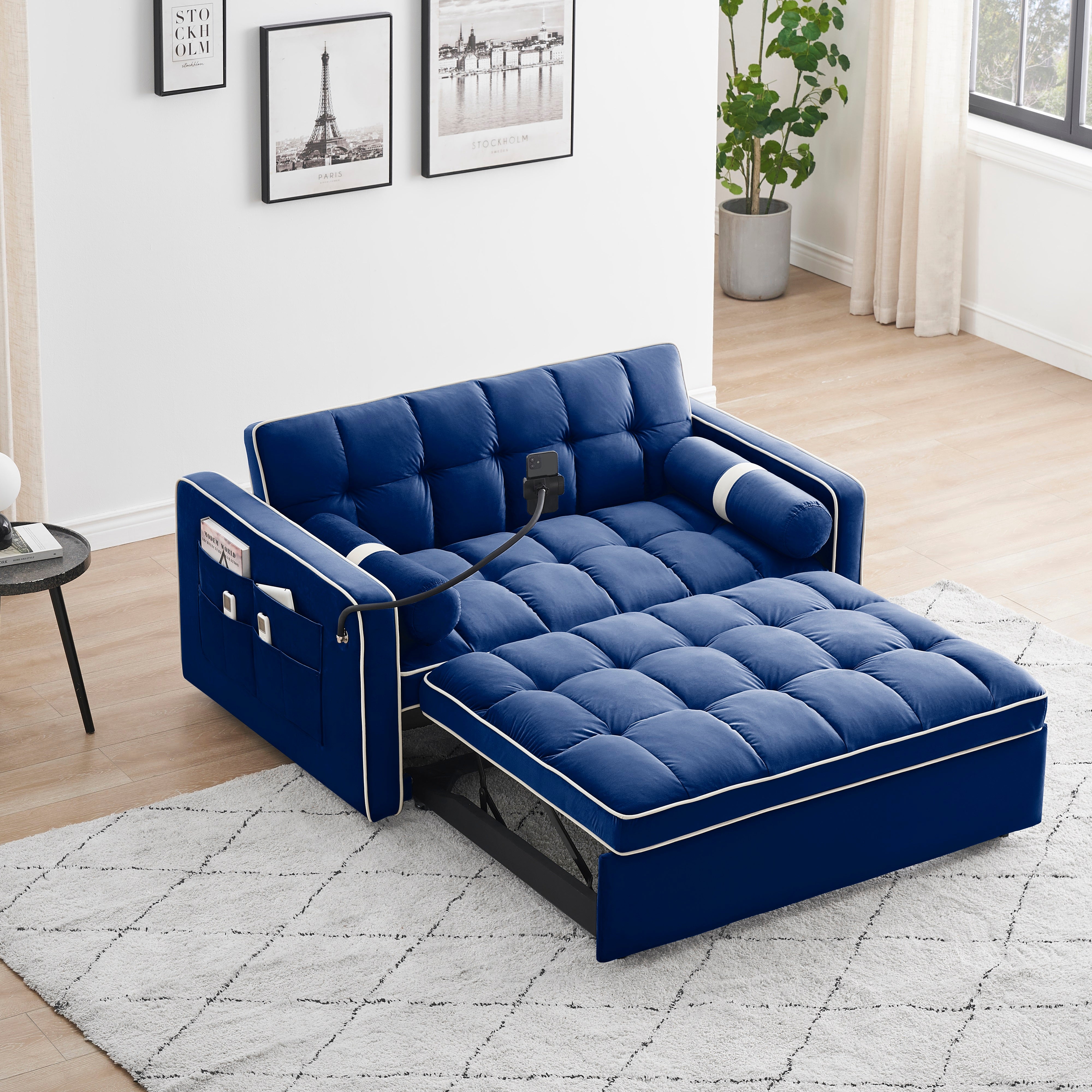 Dinosisco 55" Convertible Loveseat Sleeper, Upholstered Tufted Sofa Bed for Living Room, Gray Velvet