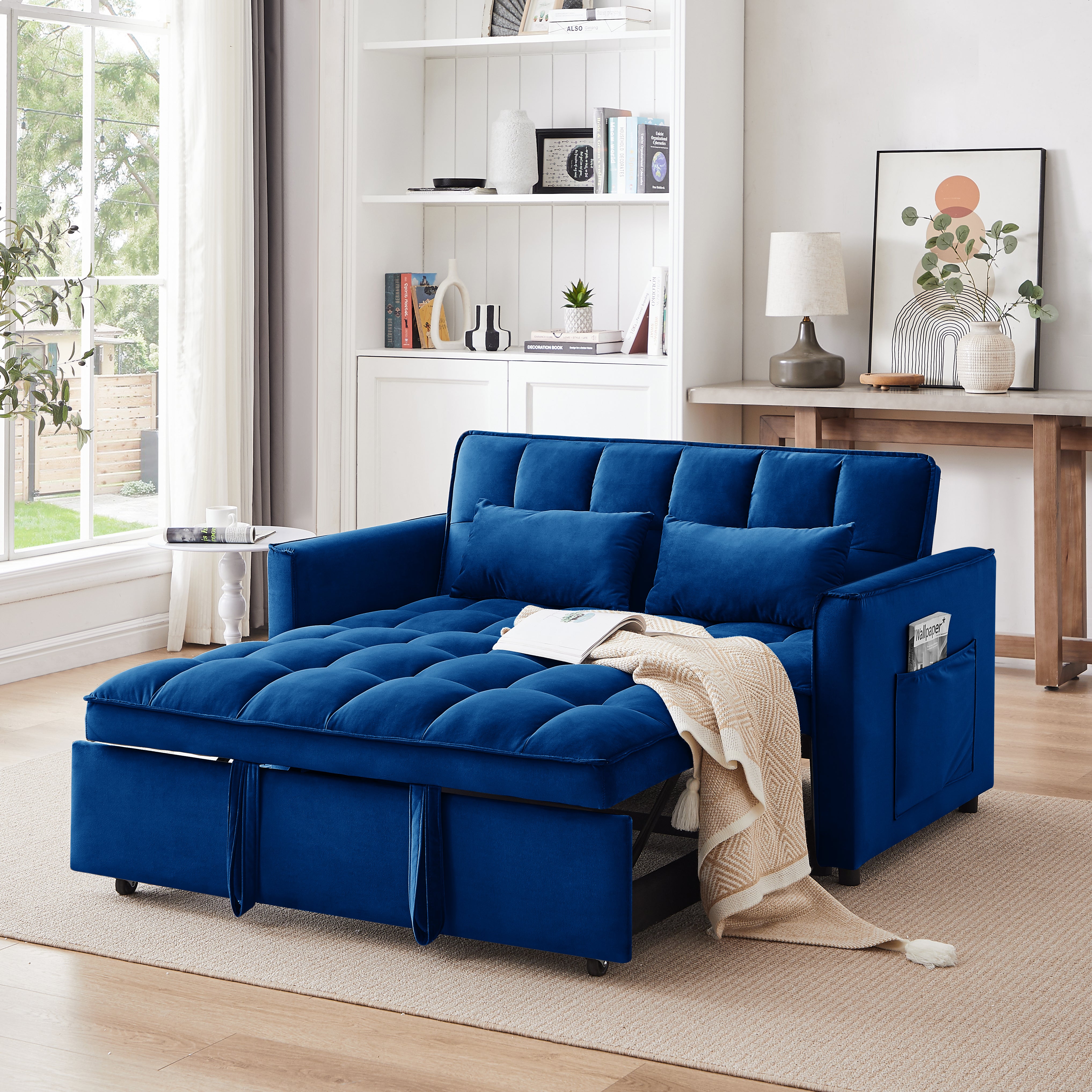 Dinosisco 3-in-1 Convertible Loveseat Sleeper, 55" Futon Sofa Bed with Adjustable Back, Dark Gray Velvet