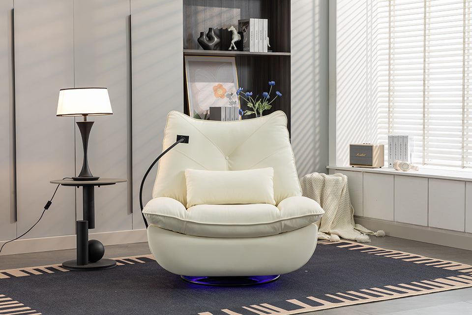 Dinosisco Power Recliner for Living Room, 270° Swivel Rocking Chair, Glider Rocker with USB and Phone Stand, Green Faux Leather