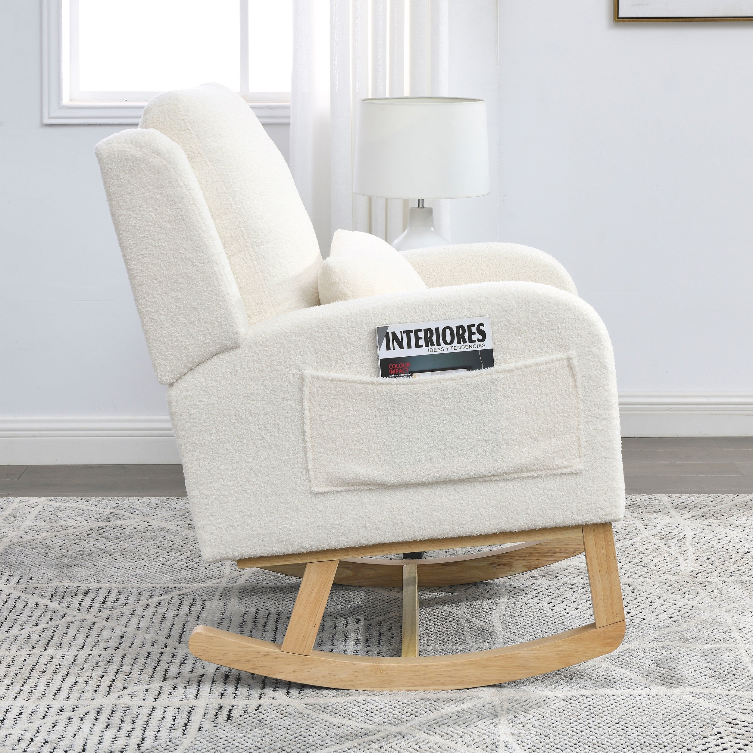 Dinosisco Teddy Glider Rocking Chair for Nursery, High Back Accent Armchair for Living Room, Ivory