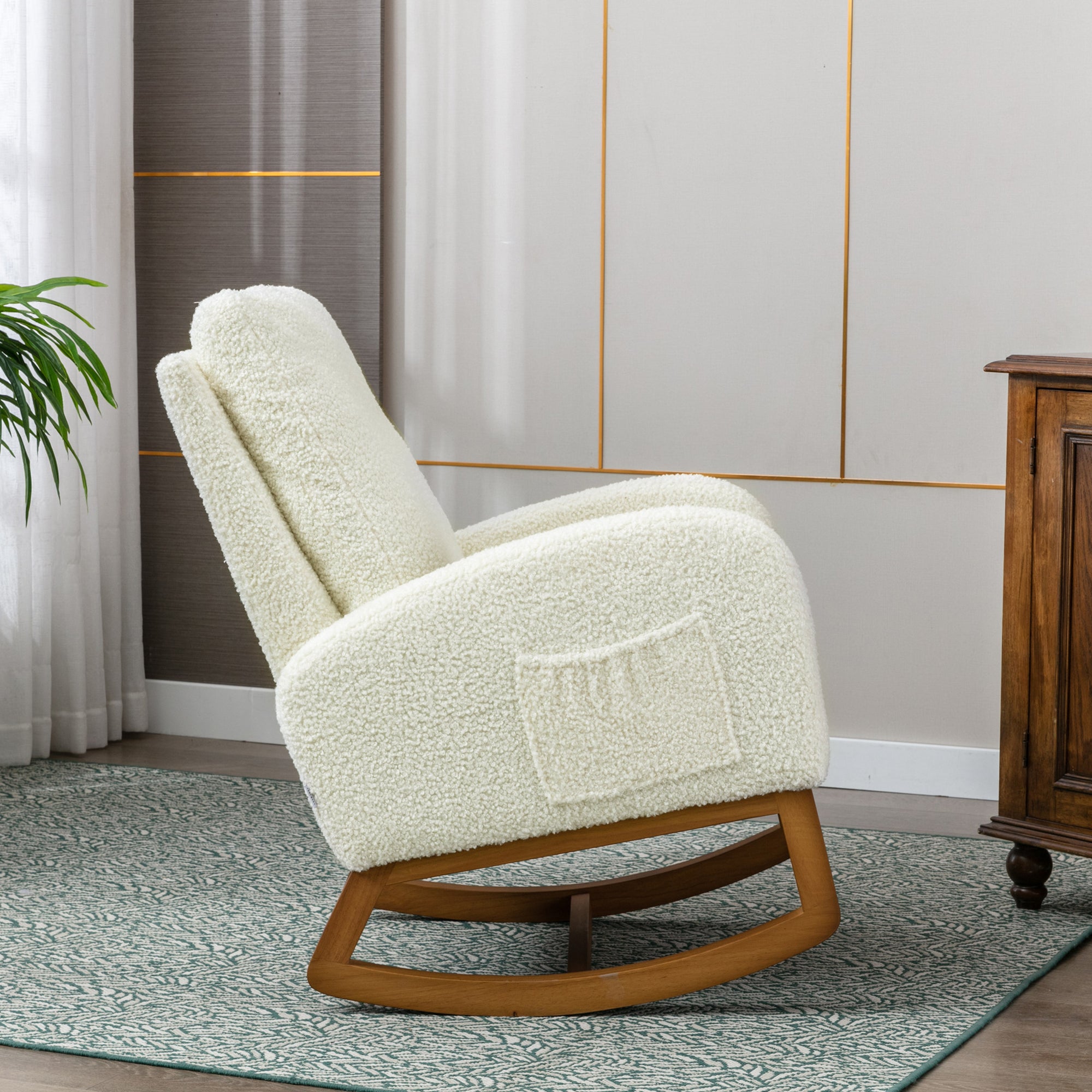 Dinosisco Glider Rocking Chair for Nursery, High Back Accent Armchair for Living Room, White Teddy