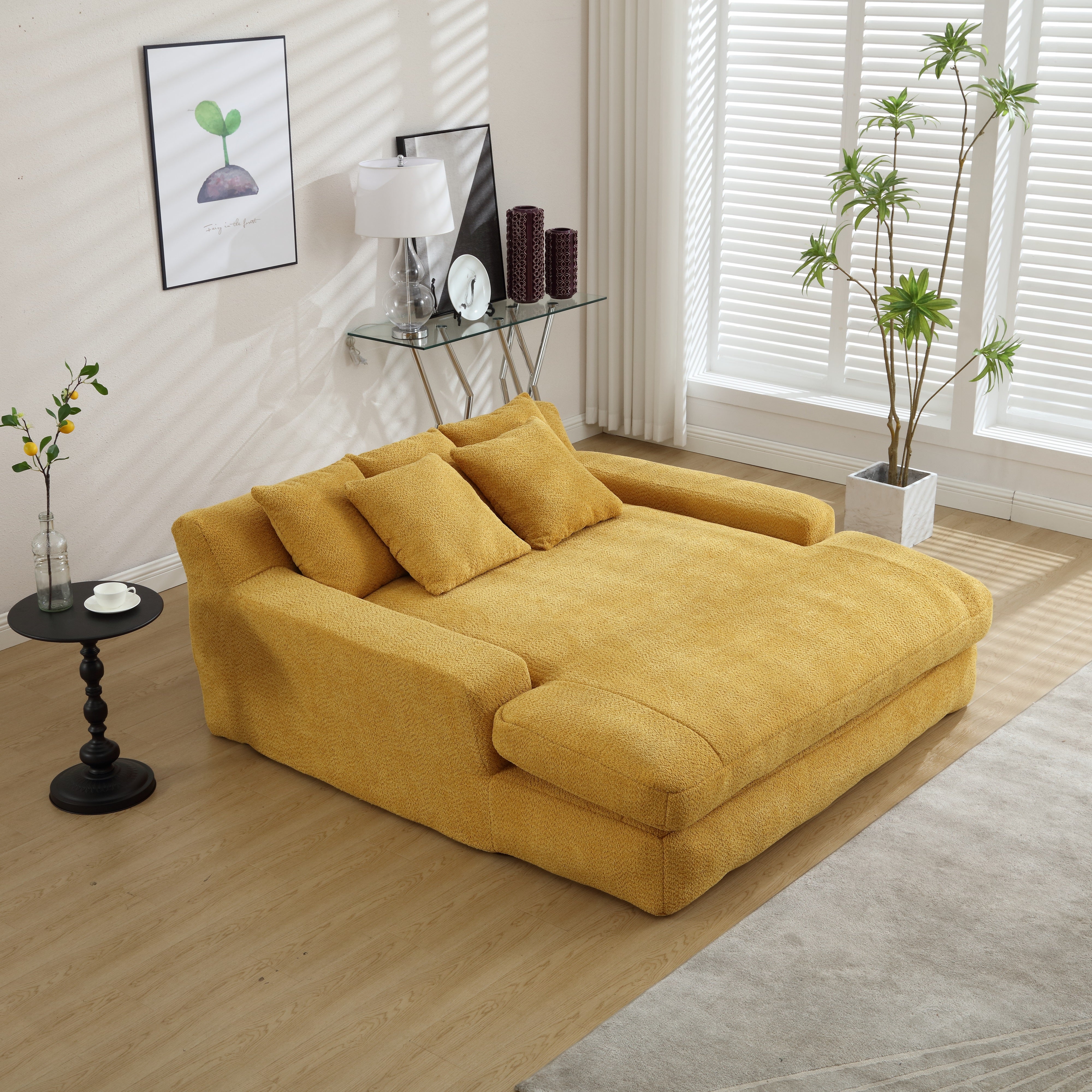 Dinosisco Oversized Deep Seat Lazy Sofa with 5 Pillows, Chenille 2-Seater Couch for Living Room, White
